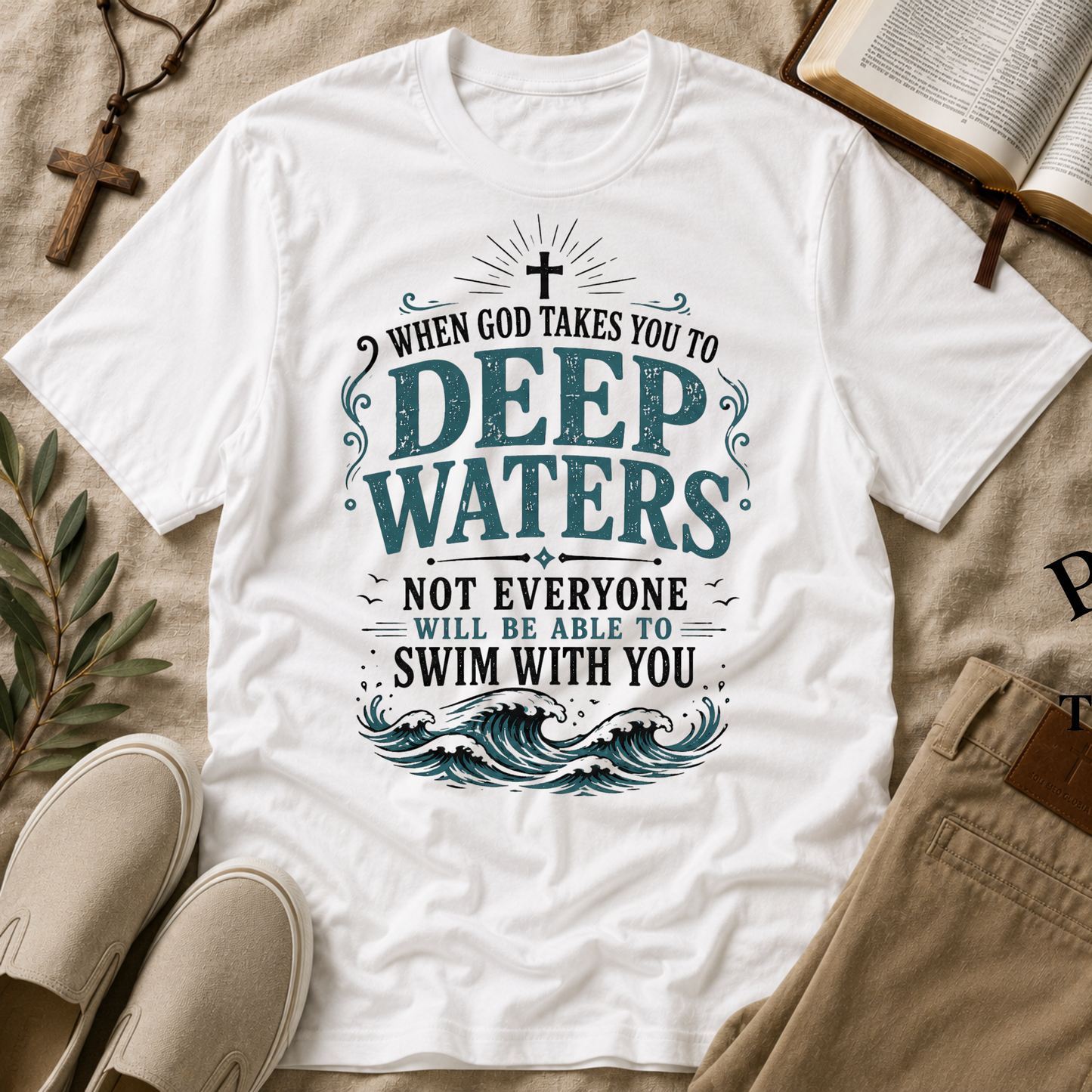 Deep Waters Christian T-Shirt — “When God Takes You to Deep Waters” Inspirational Faith Tee Printify
