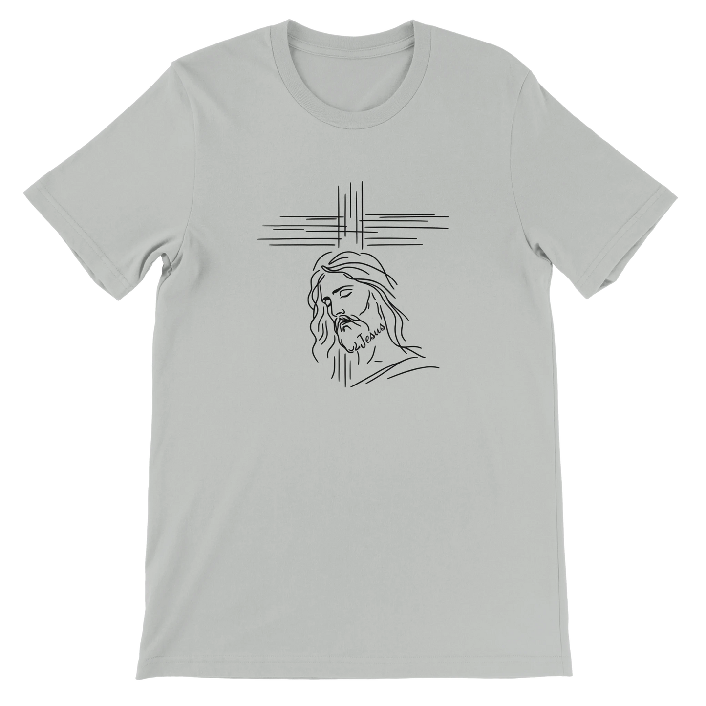 Christian Minimalist Jesus Line Art Graphic Design Silver T-Shirt – Unisex Fit - Breaking Bread Designs