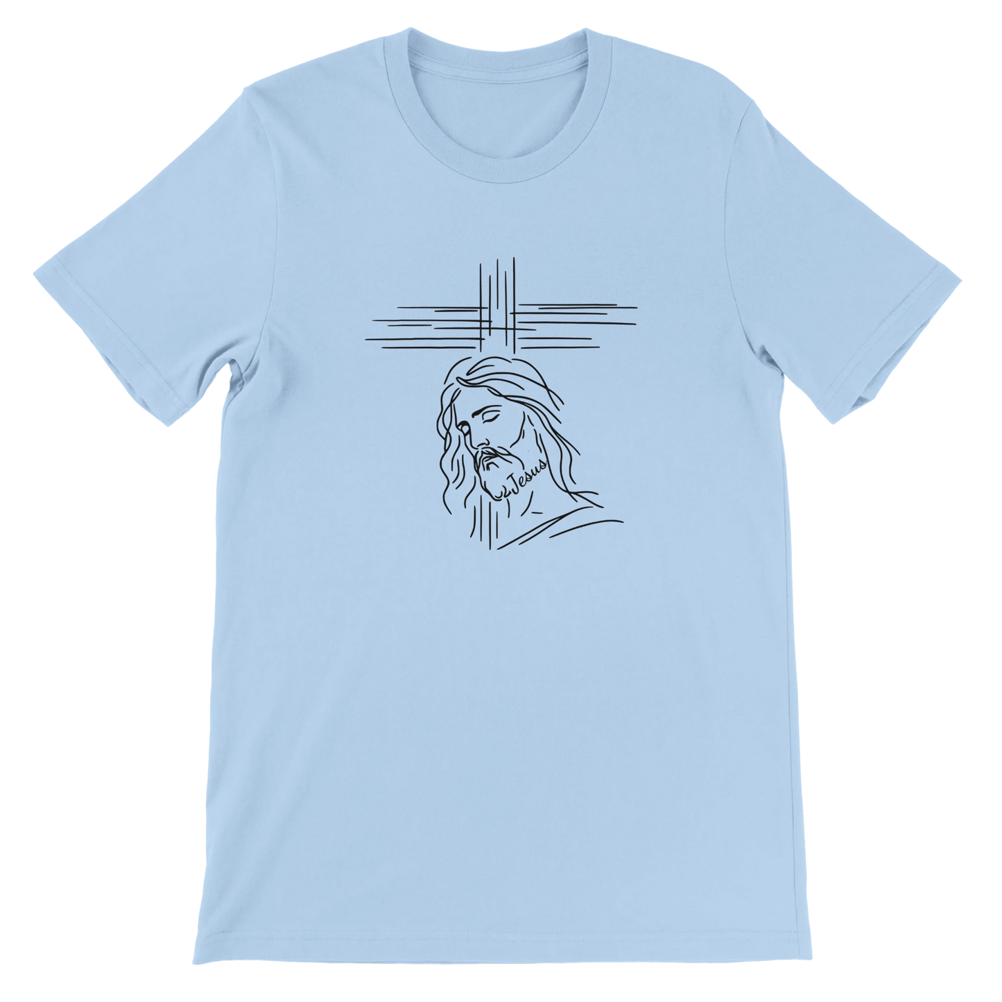 Christian Minimalist Jesus Line Art Graphic Design Blue T-Shirt – Unisex Fit - Breaking Bread Designs