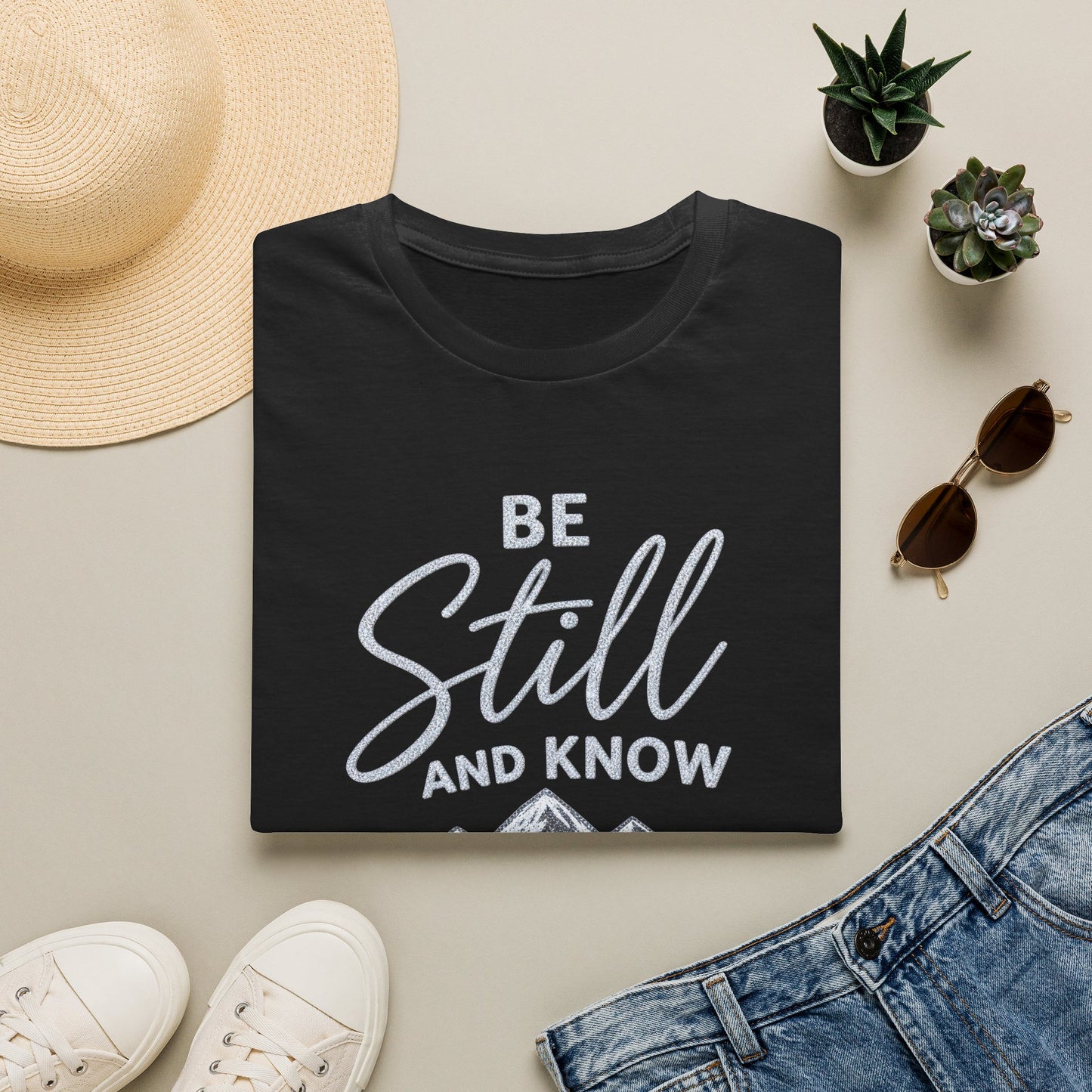 Be Still and Know Christian T-Shirt | Psalm 46:10 Mountain Faith Tee Printify