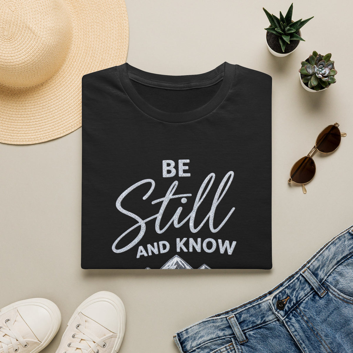 Be Still and Know Christian T-Shirt | Psalm 46:10 Mountain Faith Tee Printify