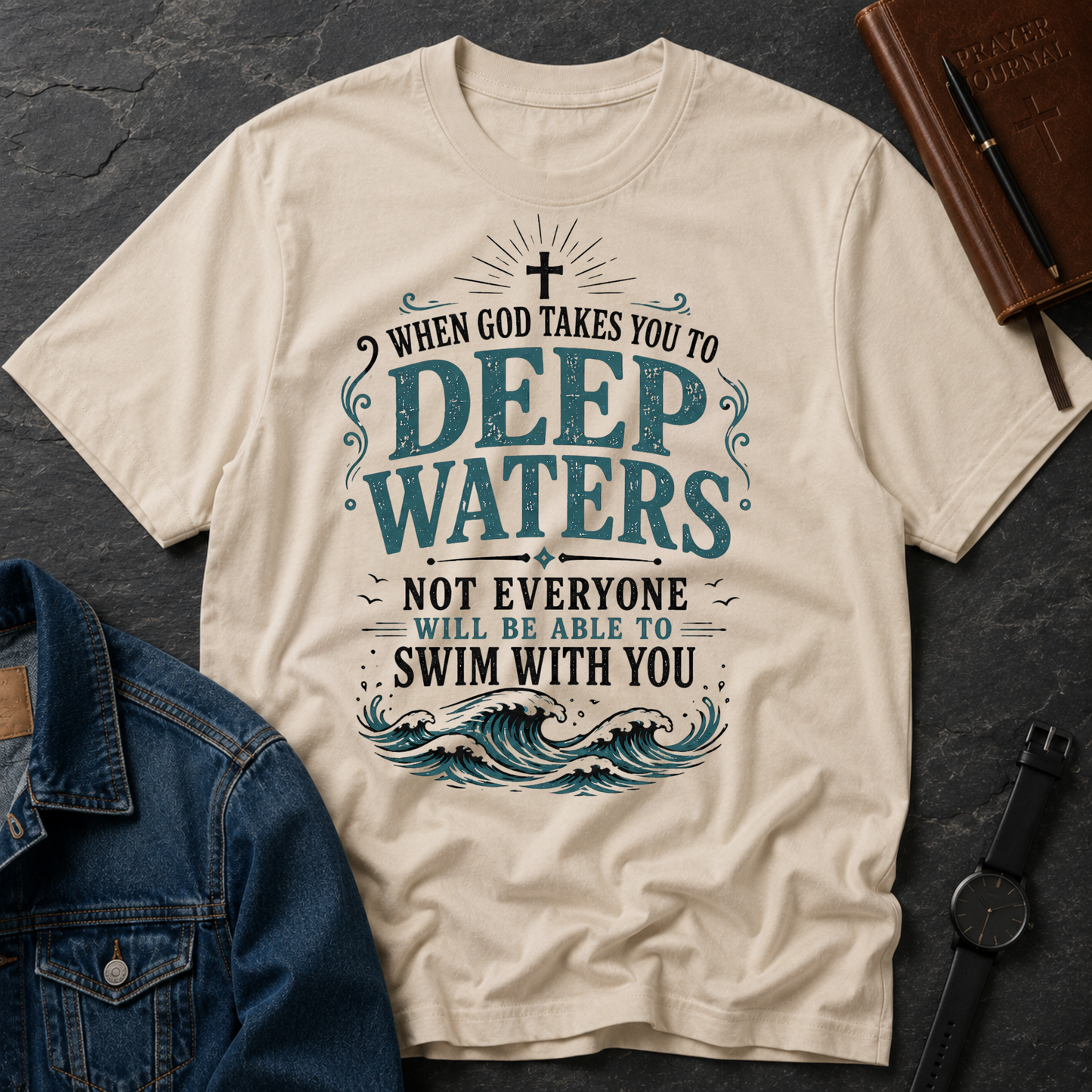 Deep Waters Christian T-Shirt — “When God Takes You to Deep Waters” Inspirational Faith Tee Printify