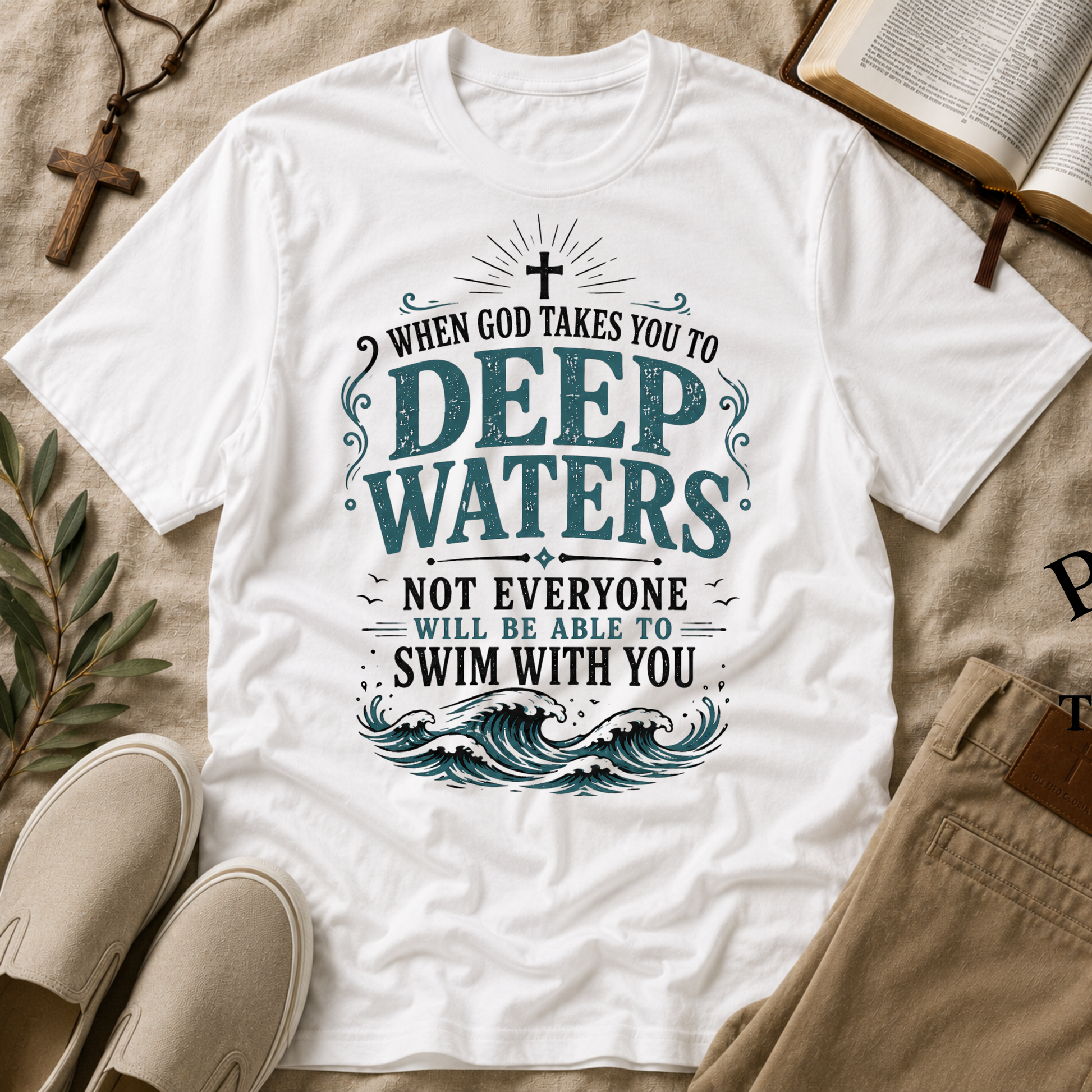 Deep Waters Christian T-Shirt — “When God Takes You to Deep Waters” Inspirational Faith Tee Printify
