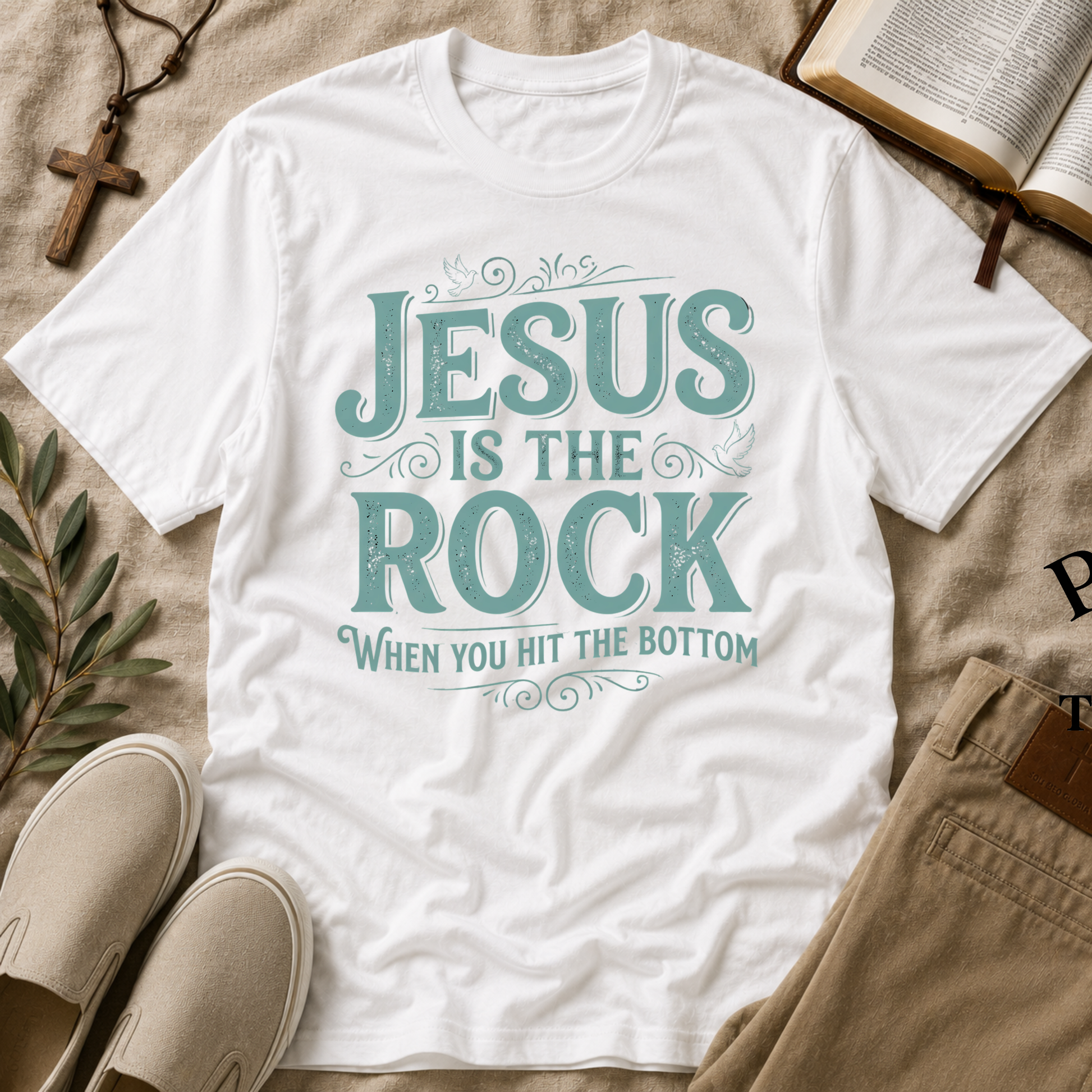 Jesus Is The Rock Christian T-Shirt – Inspirational Faith Shirt for Hope, Strength & Encouragement Printify