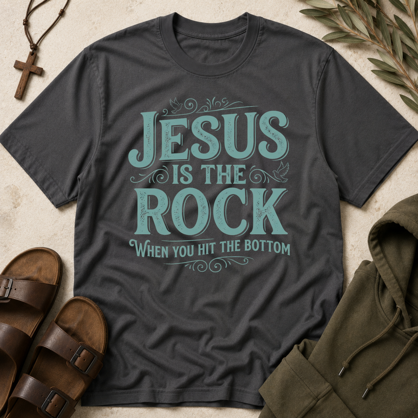 Jesus Is The Rock Christian T-Shirt – Inspirational Faith Shirt for Hope, Strength & Encouragement Printify