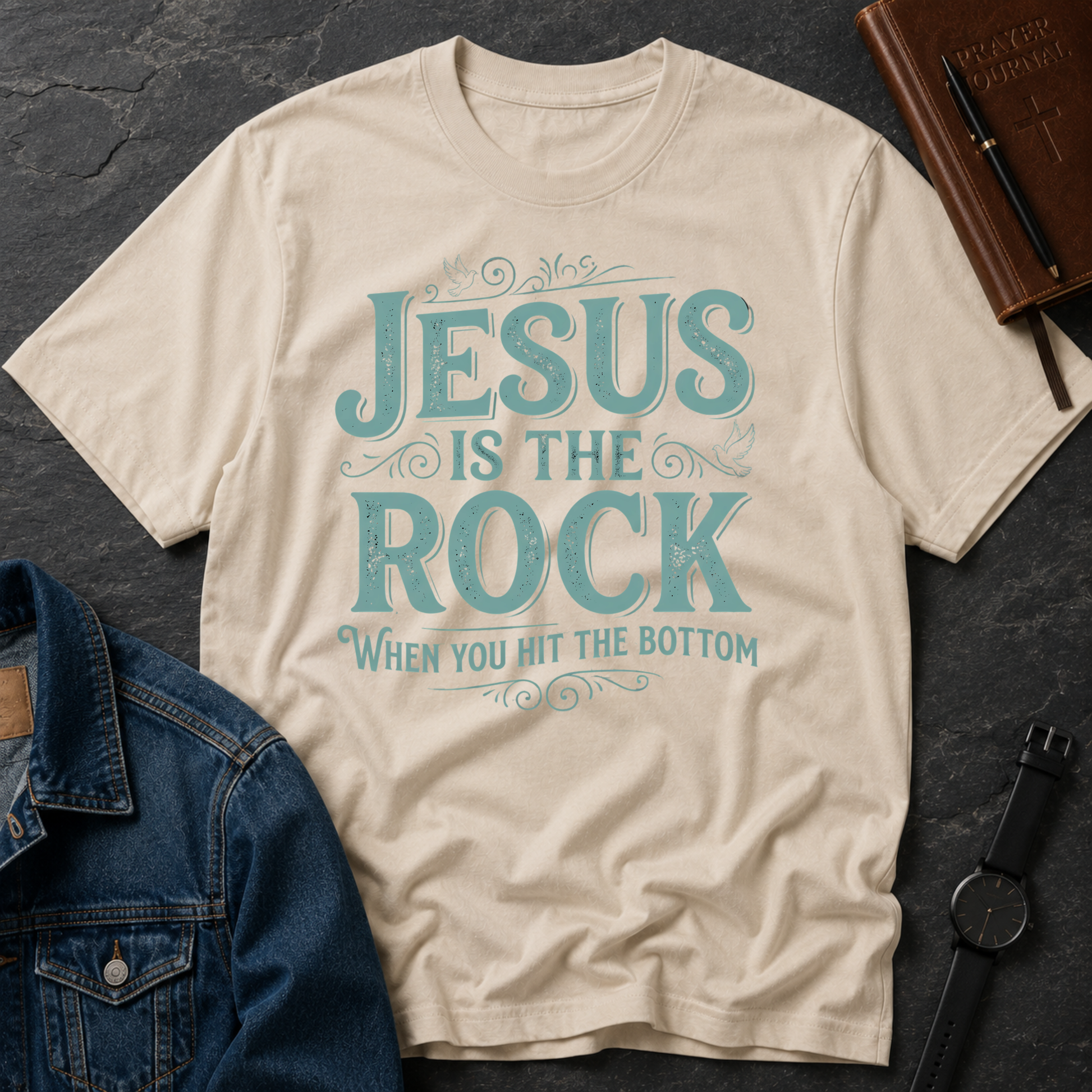 Jesus Is The Rock Christian T-Shirt – Inspirational Faith Shirt for Hope, Strength & Encouragement Printify