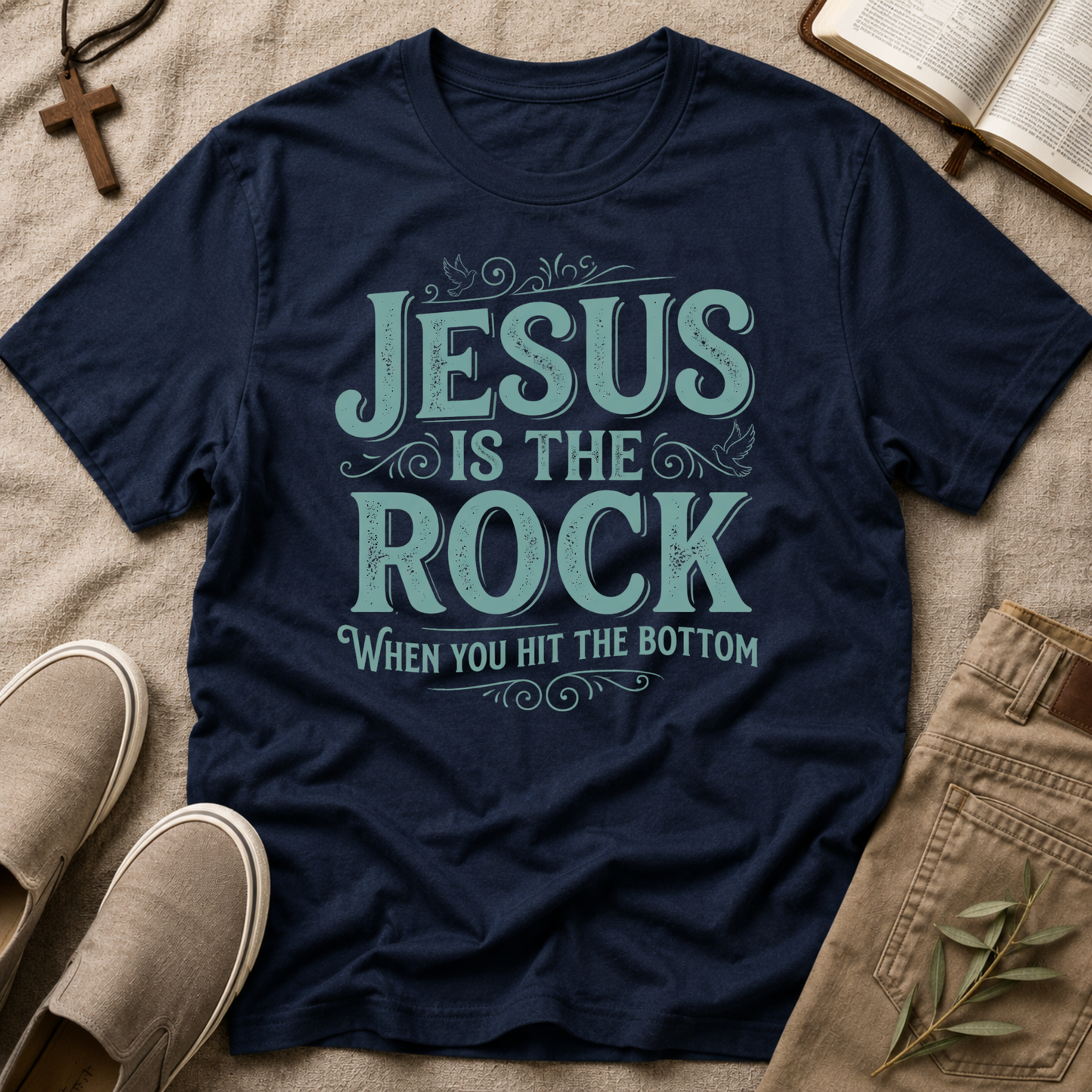 Jesus Is The Rock Christian T-Shirt – Inspirational Faith Shirt for Hope, Strength & Encouragement Printify