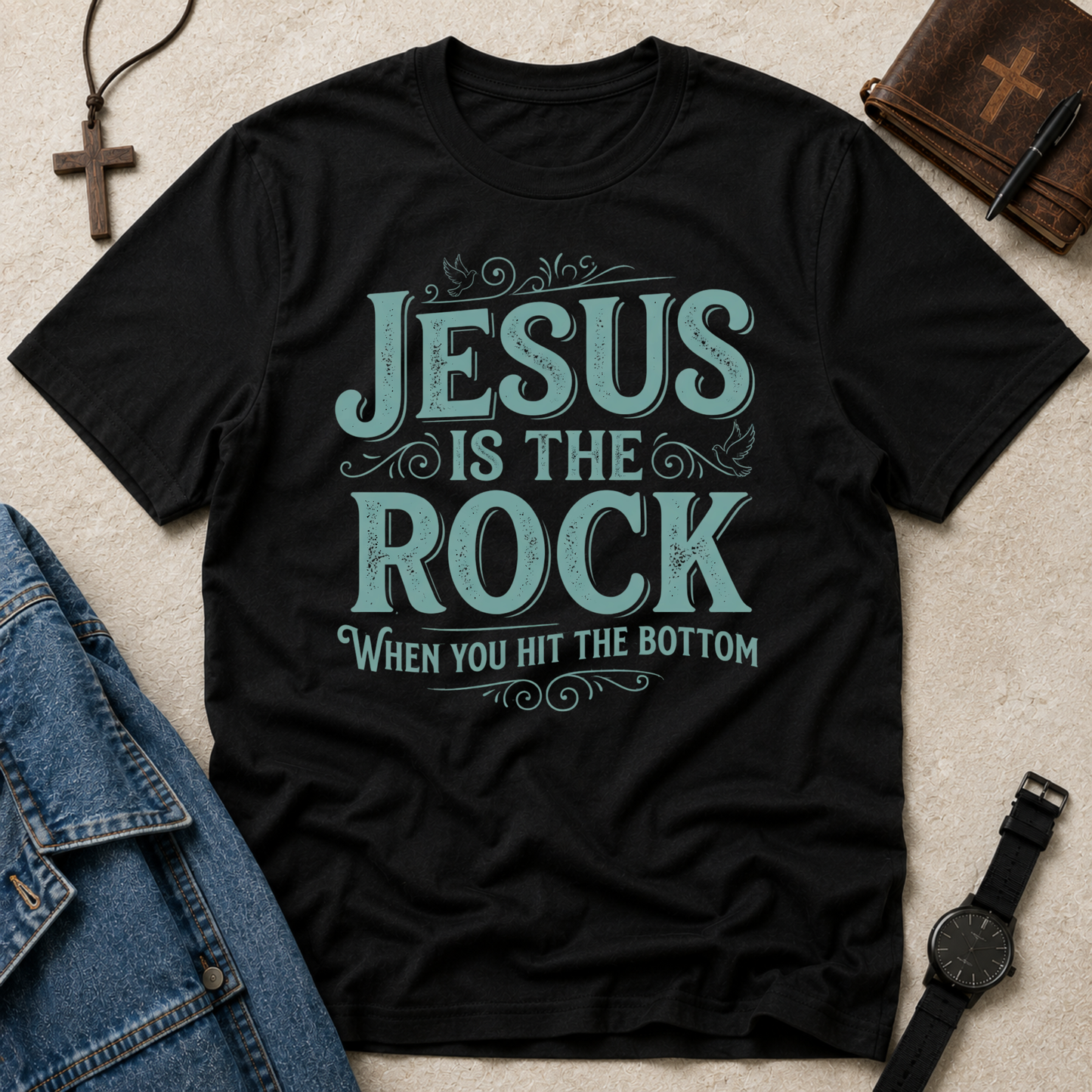 Jesus Is The Rock Christian T-Shirt – Inspirational Faith Shirt for Hope, Strength & Encouragement Printify