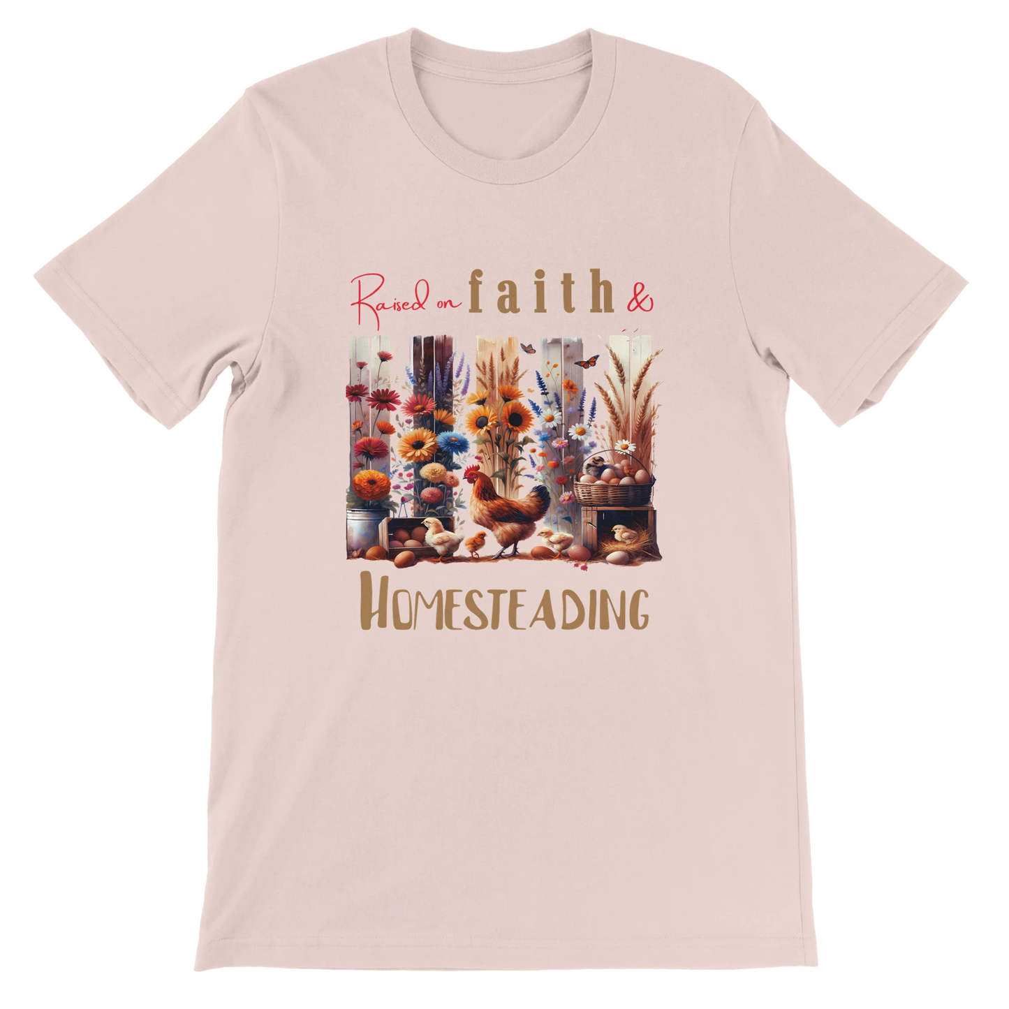Raised on Faith and Homesteading Christian T-Shirt – Religious Graphic Pink Tee - Breaking Bread Designs