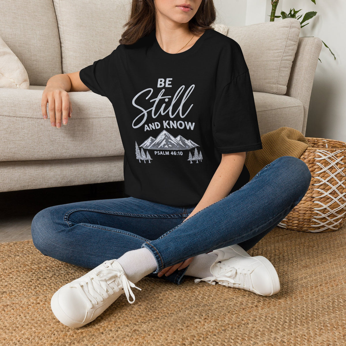 Be Still and Know Christian T-Shirt | Psalm 46:10 Mountain Faith Tee Printify