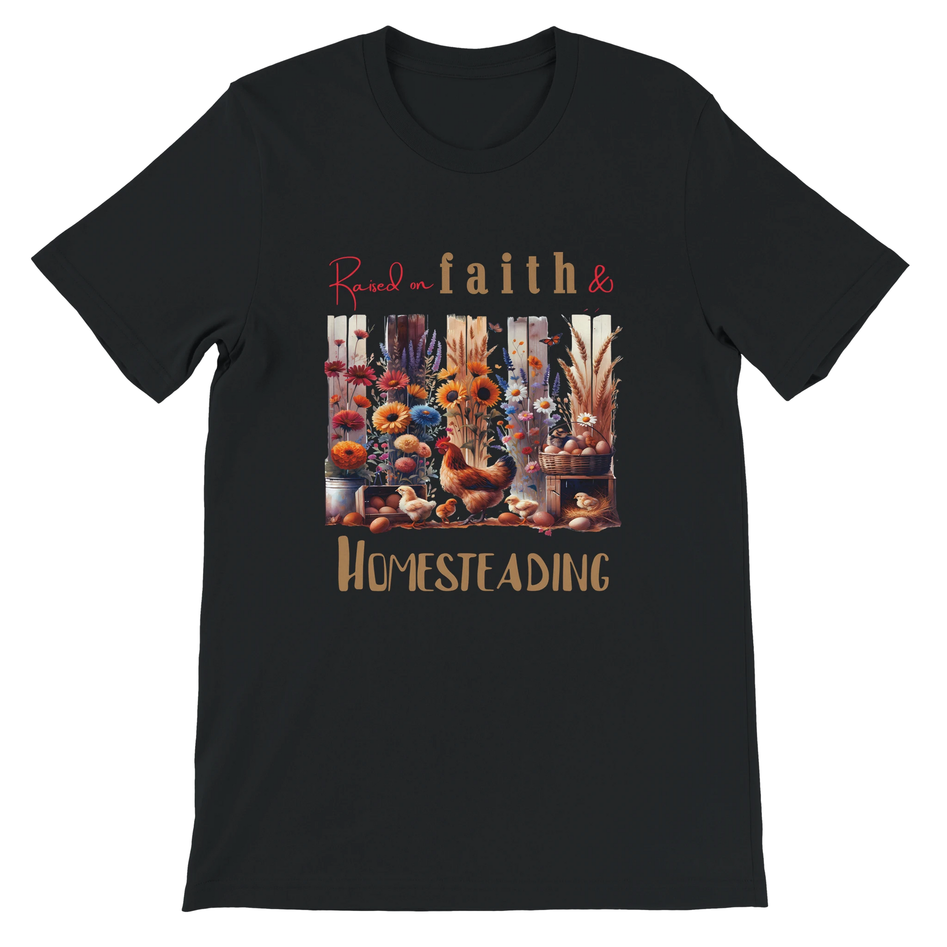 Raised on Faith and Homesteading Christian T-Shirt – Religious Graphic Black Tee - Breaking Bread Designs