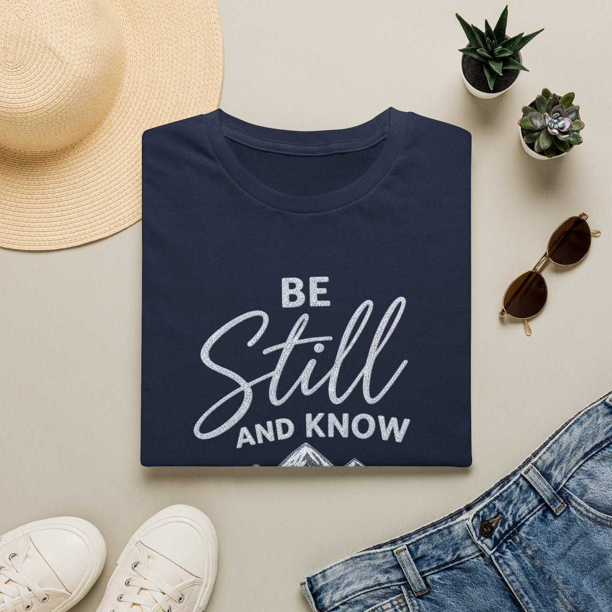Be Still and Know Christian T-Shirt | Psalm 46:10 Mountain Faith Tee Printify
