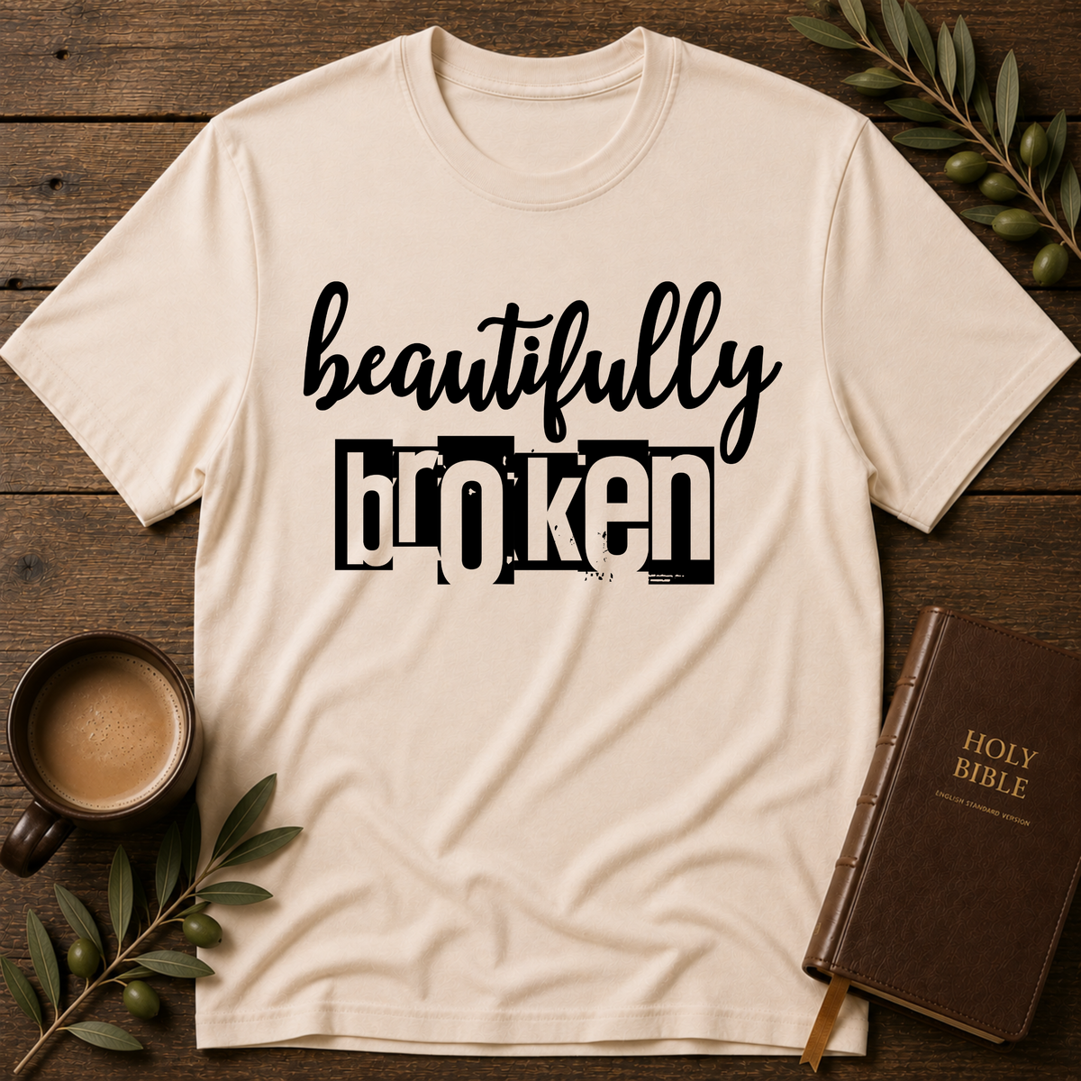 Beautifully Broken Christian T-Shirt | Faith & Healing Tee Breaking Bread Designs