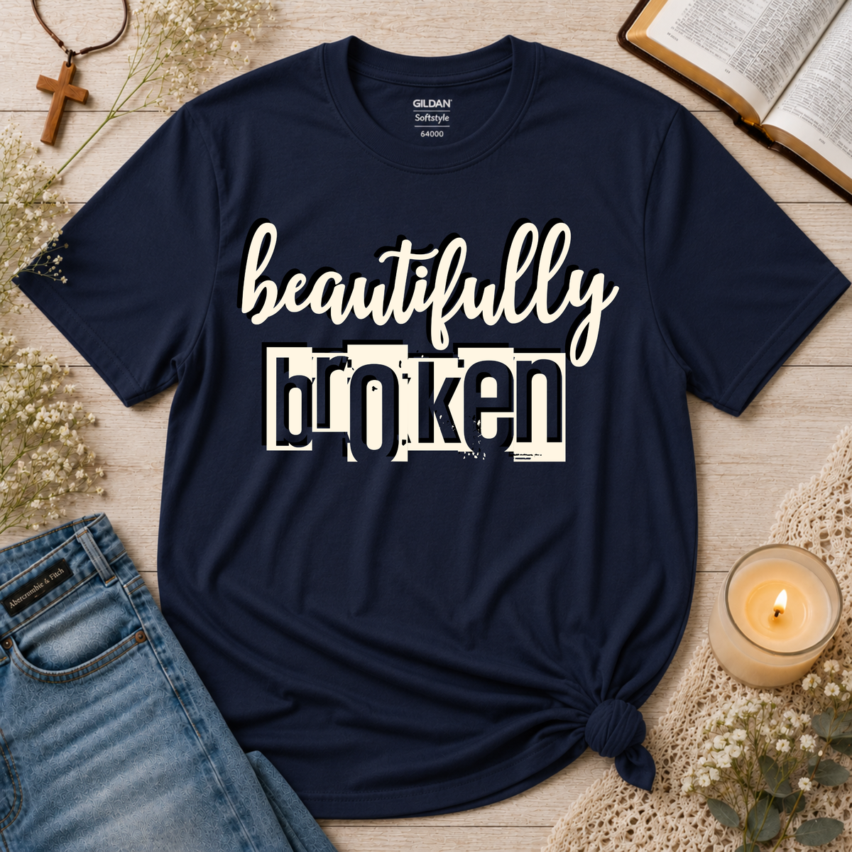 Beautifully Broken Christian T-Shirt | Faith & Healing Tee Breaking Bread Designs