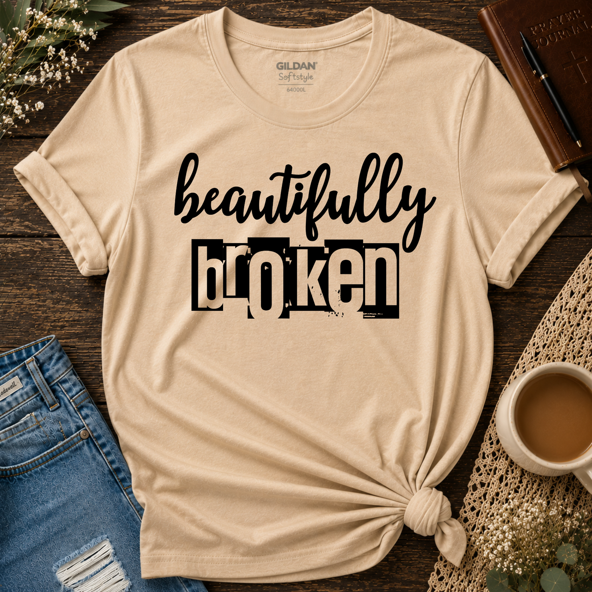 Beautifully Broken Christian T-Shirt | Faith & Healing Tee Breaking Bread Designs