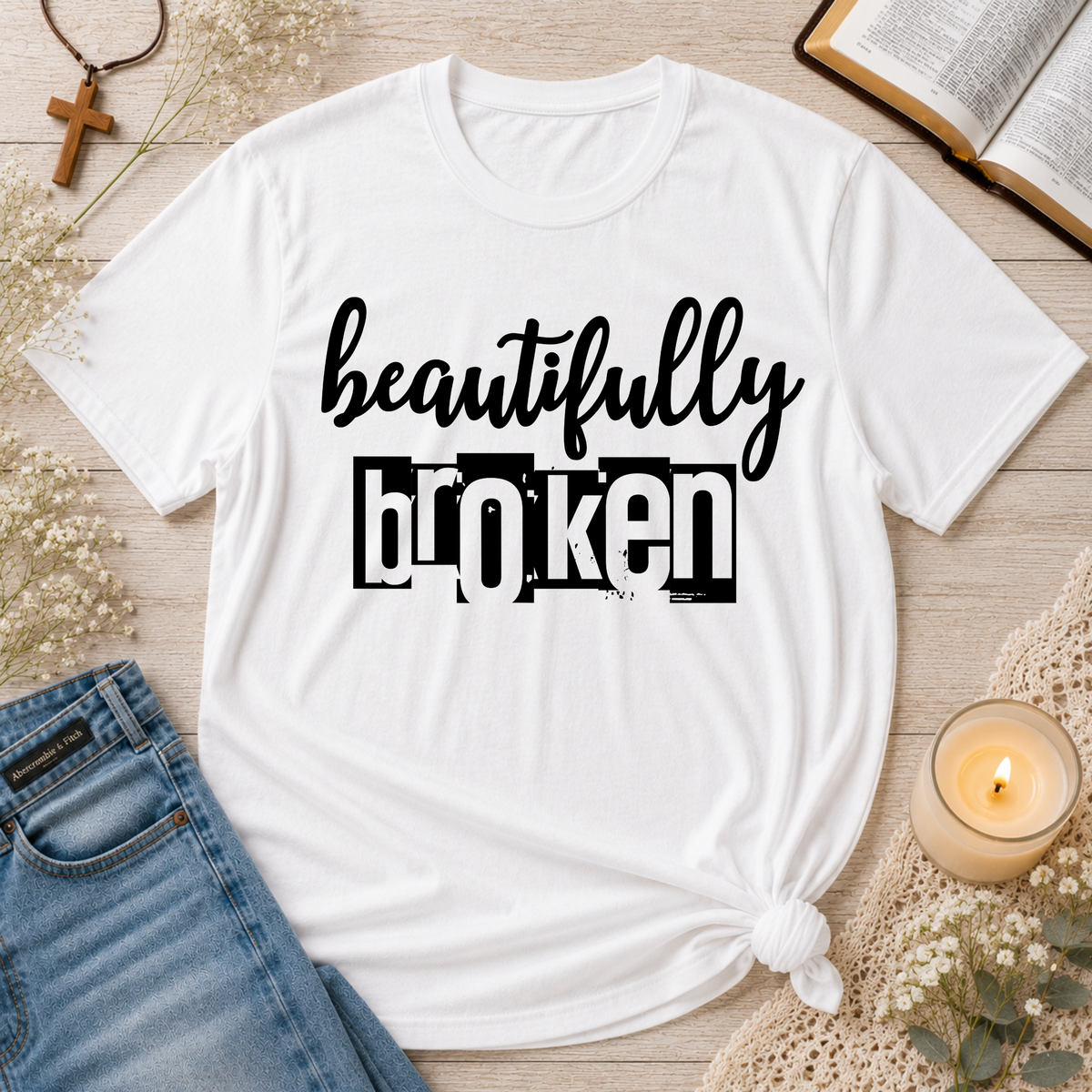 Beautifully Broken Christian T-Shirt | Faith & Healing Tee Breaking Bread Designs