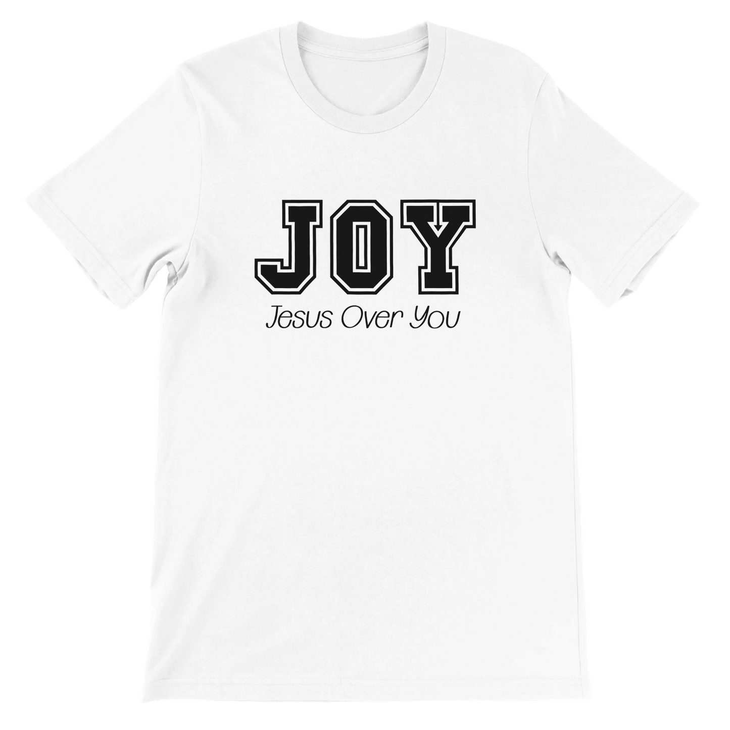 JOY Jesus Over You Varsity Text Design T-Shirt – Christian Minimalist Tee - Breaking Bread Designs