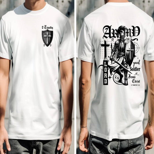 Christian Army Of The Lord Men's T-Shirt – 2 Timothy 2:3 Design, Masculine Faith Apparel Breaking Bread Designs