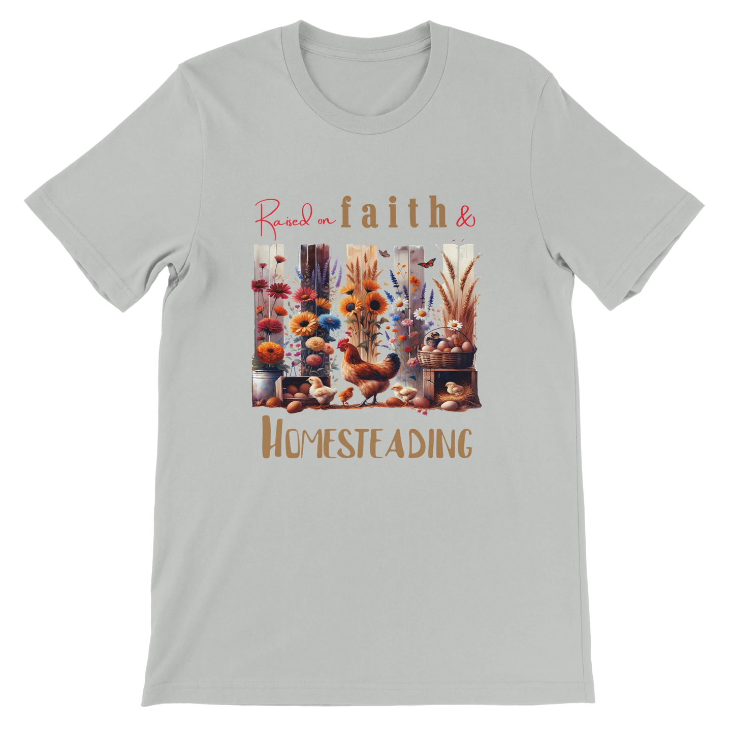 Raised on Faith and Homesteading Christian T-Shirt – Religious Graphic Gray Tee - Breaking Bread Designs