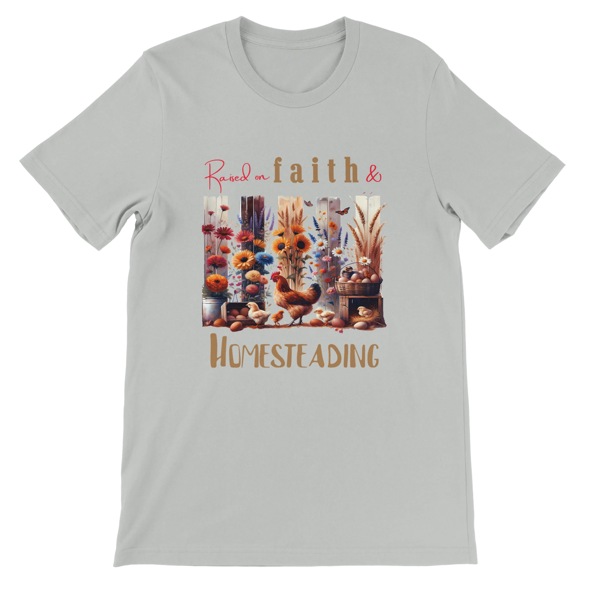 Raised on Faith and Homesteading Christian T-Shirt – Religious Graphic Gray Tee - Breaking Bread Designs