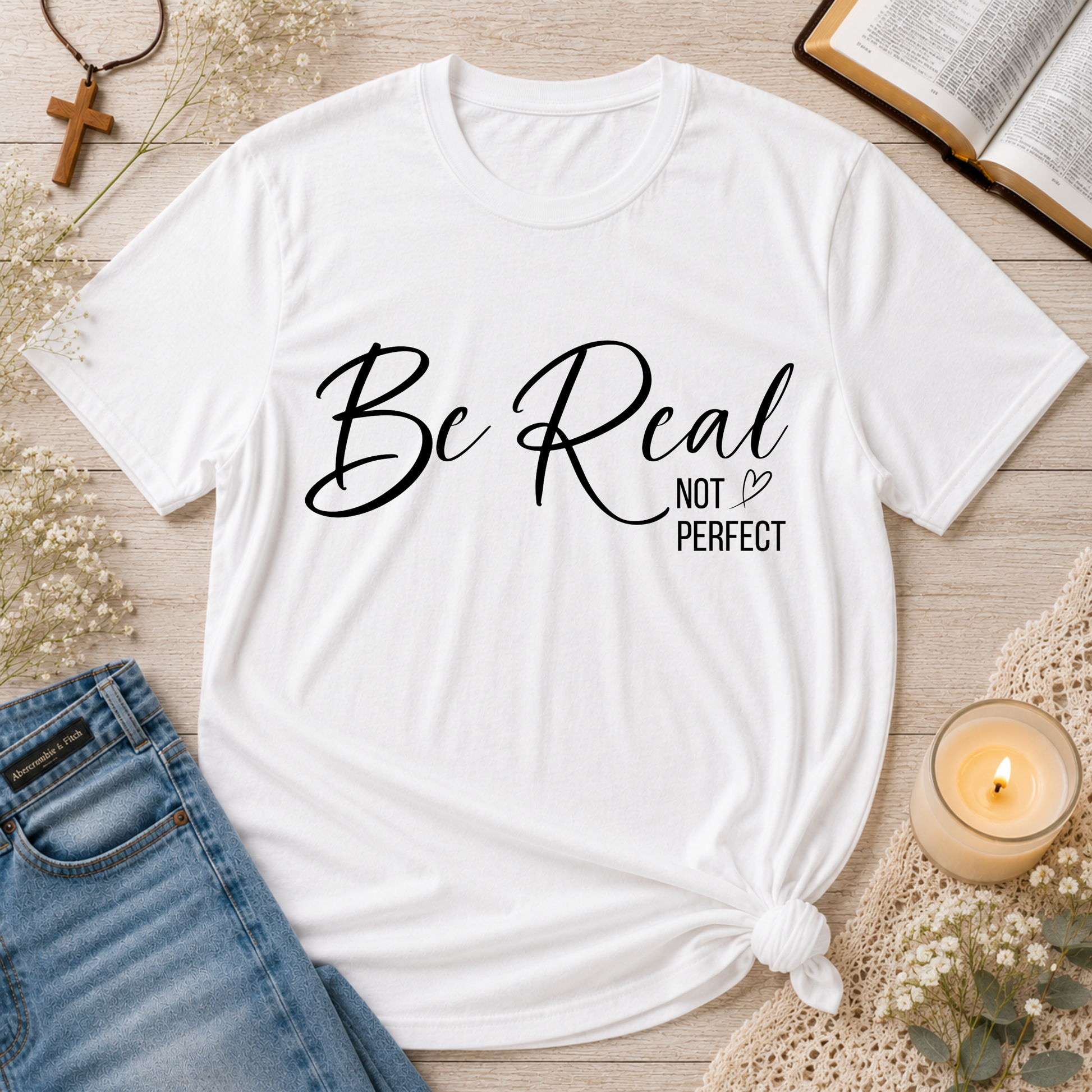 Be Real Not Perfect T-Shirt | Christian Faith Shirt | Jesus Breaking Bread Designs
