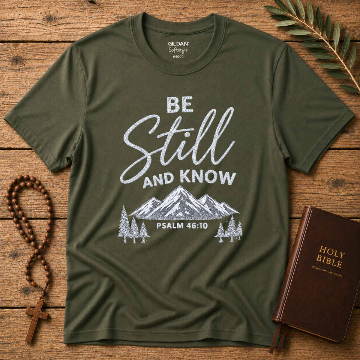 Be Still and Know Christian T-Shirt | Psalm 46:10 Mountain Faith Tee Breaking Bread Designs