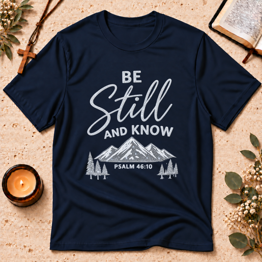 Be Still and Know Mountain Psalm T-Shirt Breaking Bread Designs
