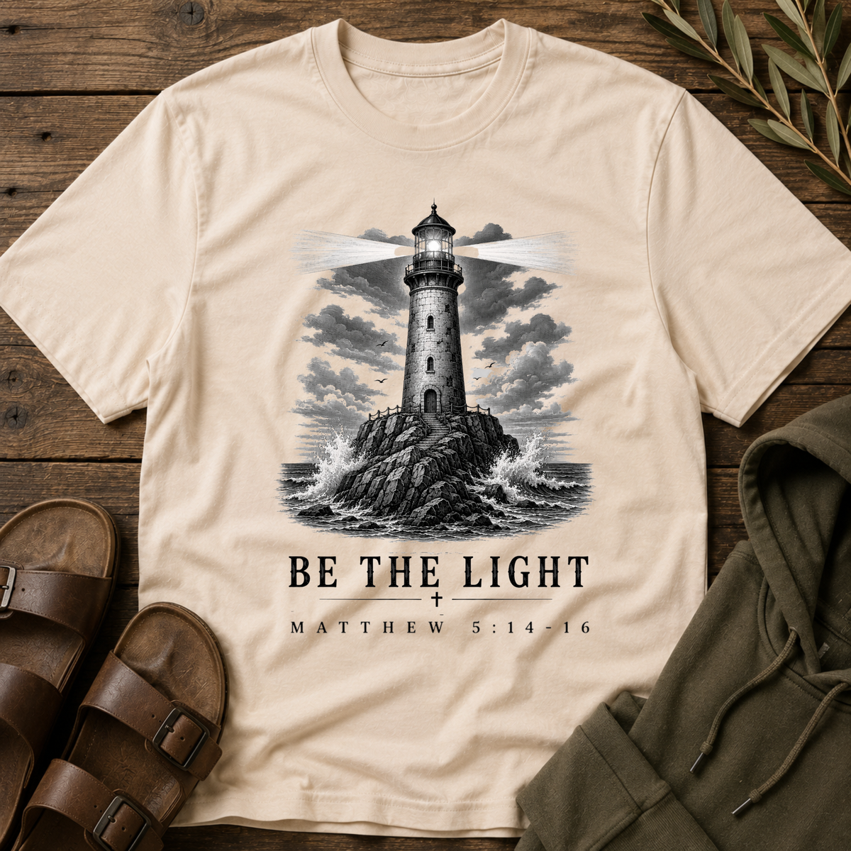 Be the Light Christian T-Shirt | Matthew 5:14-16 Lighthouse Faith Tee Breaking Bread Designs