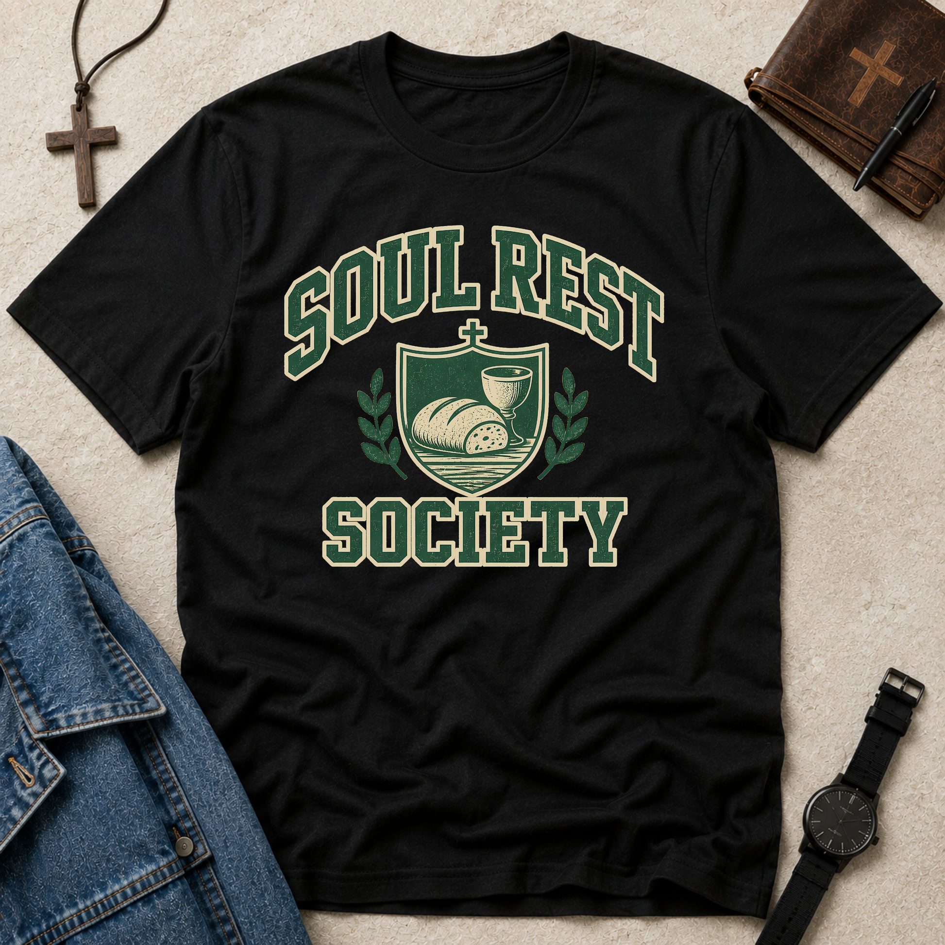 Soul Rest Society Christian T-Shirt | Vintage Faith Graphic Tee | Bread & Wine Communion Christian Shirt Breaking Bread Designs