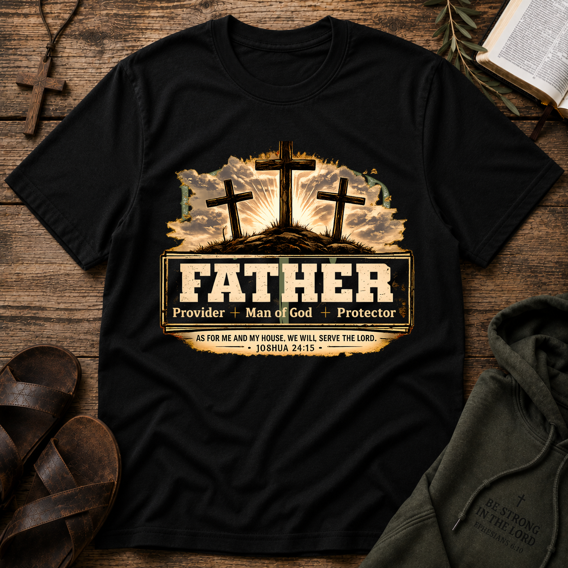 Father Provider Man Of God Protector Christian T-Shirt | Joshua 24:15 Breaking Bread Designs