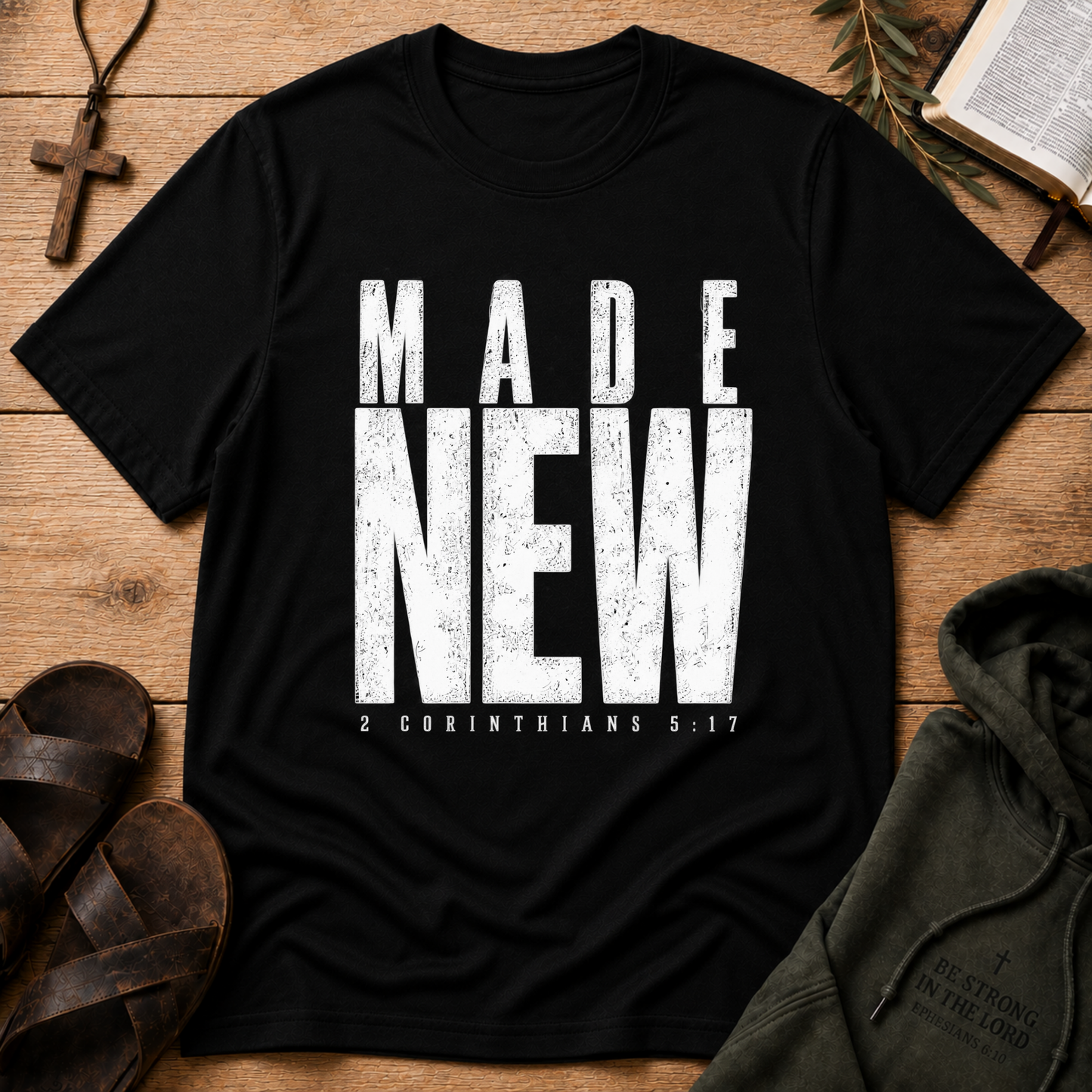 Made New Christian T-Shirt | 2 Corinthians 5:17 Scripture Tee Breaking Bread Designs