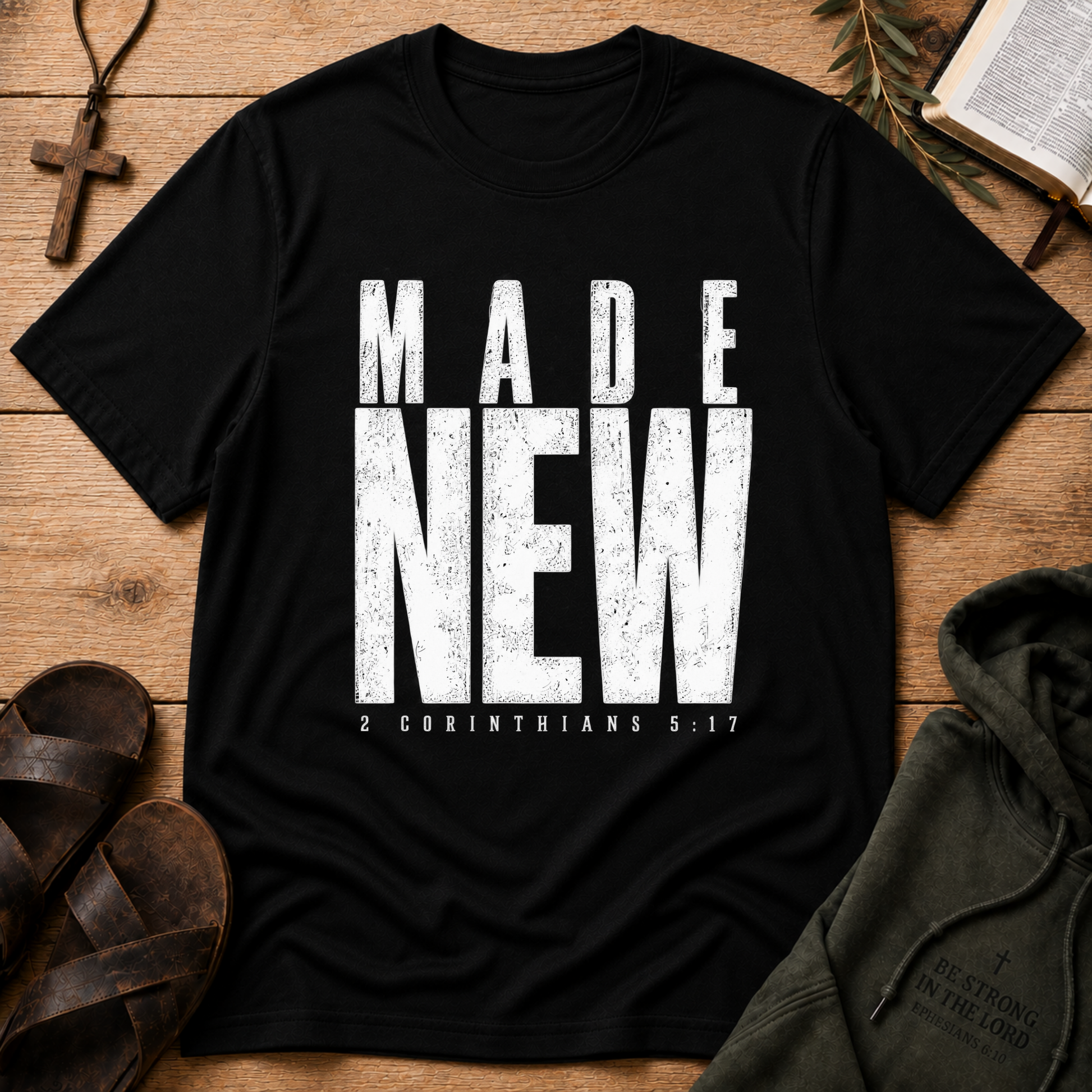 Made New Christian T-Shirt | 2 Corinthians 5:17 Scripture Tee Breaking Bread Designs