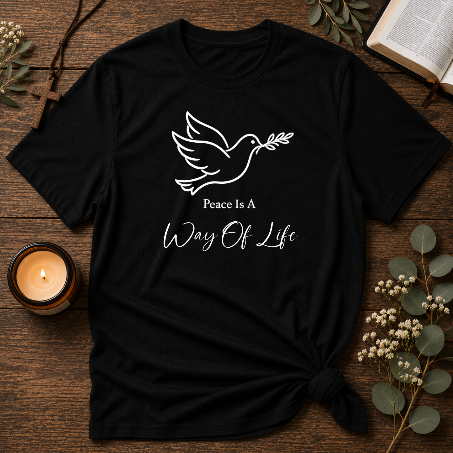 Peace Is a Way of Life Christian T-Shirt | Dove of Peace Faith Graphic Tee | Inspirational Christian Apparel Breaking Bread Designs