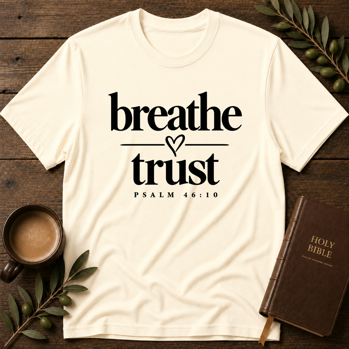 Breathe Trust Psalm 46:10 Christian T-Shirt | Faith Tee Breaking Bread Designs