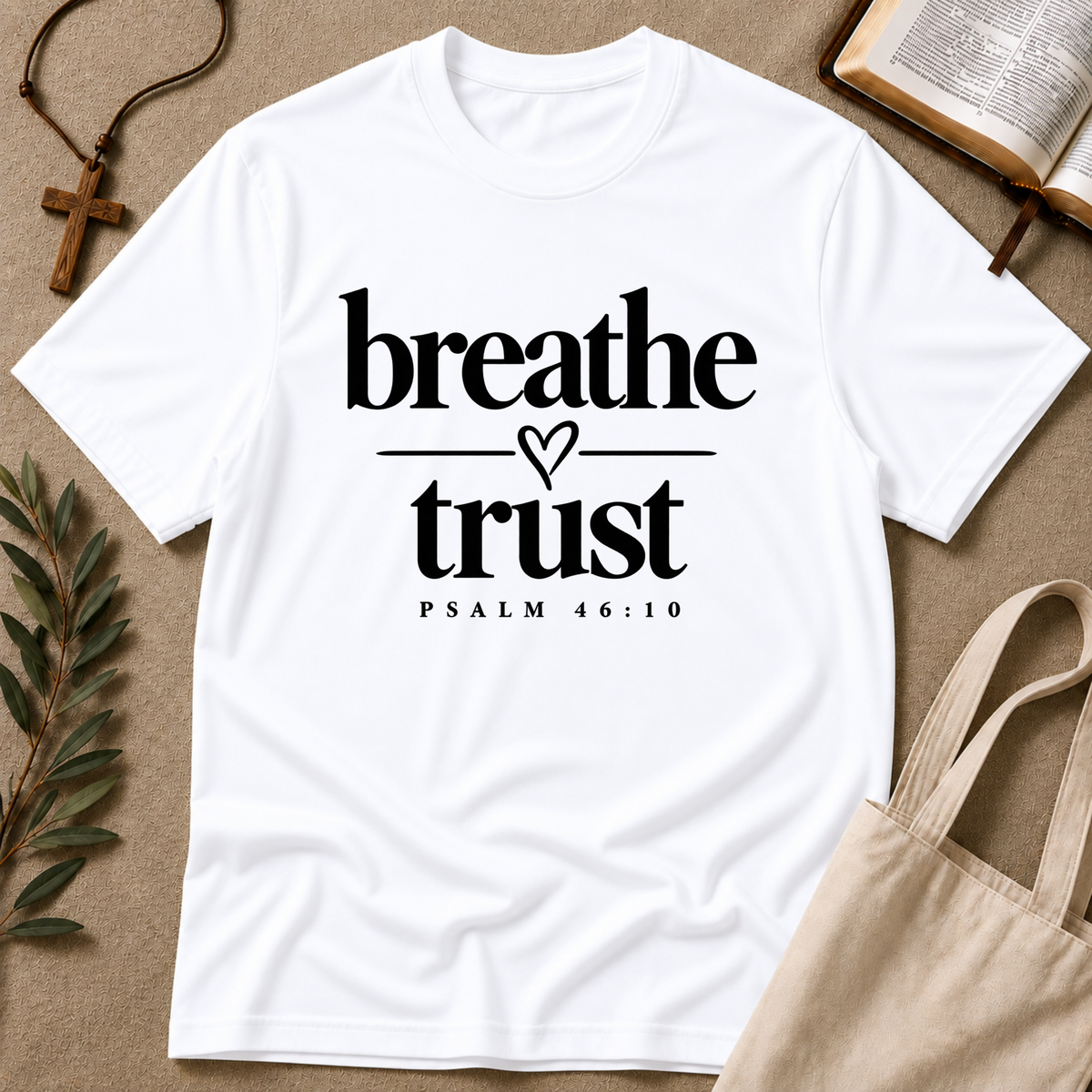 Breathe Trust Psalm 46:10 Christian T-Shirt | Faith Tee Breaking Bread Designs