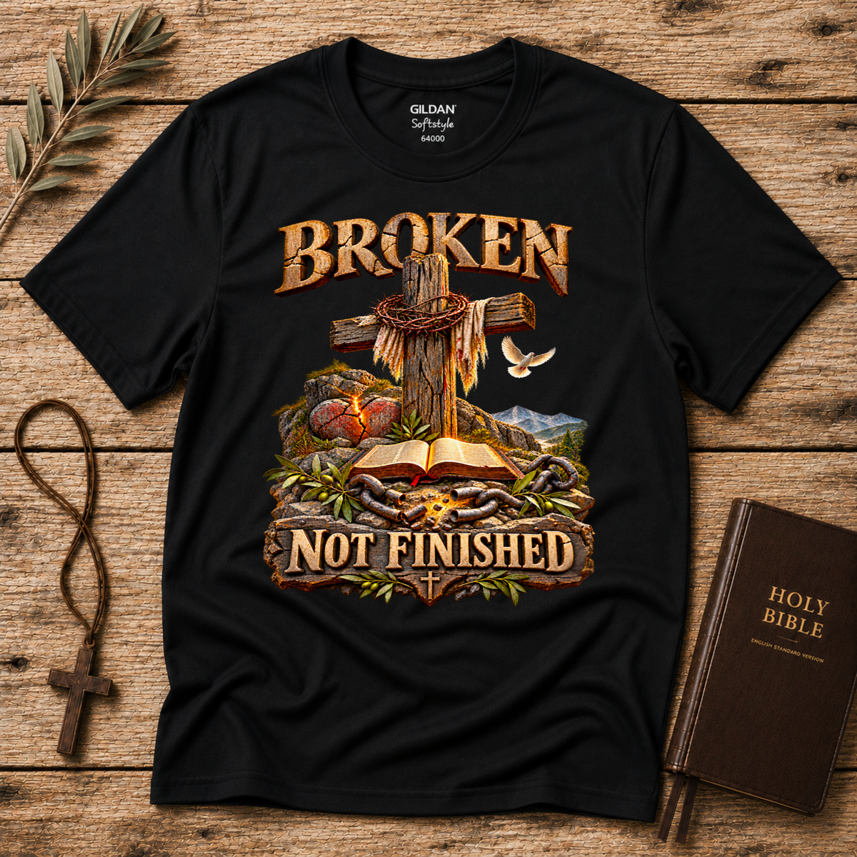Broken Not Finished Christian T-Shirt | Faith & Hope Shirt Breaking Bread Designs