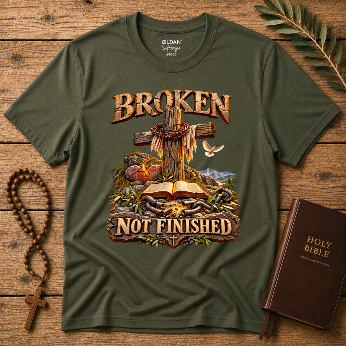 Broken Not Finished Christian T-Shirt | Faith & Hope Shirt Breaking Bread Designs
