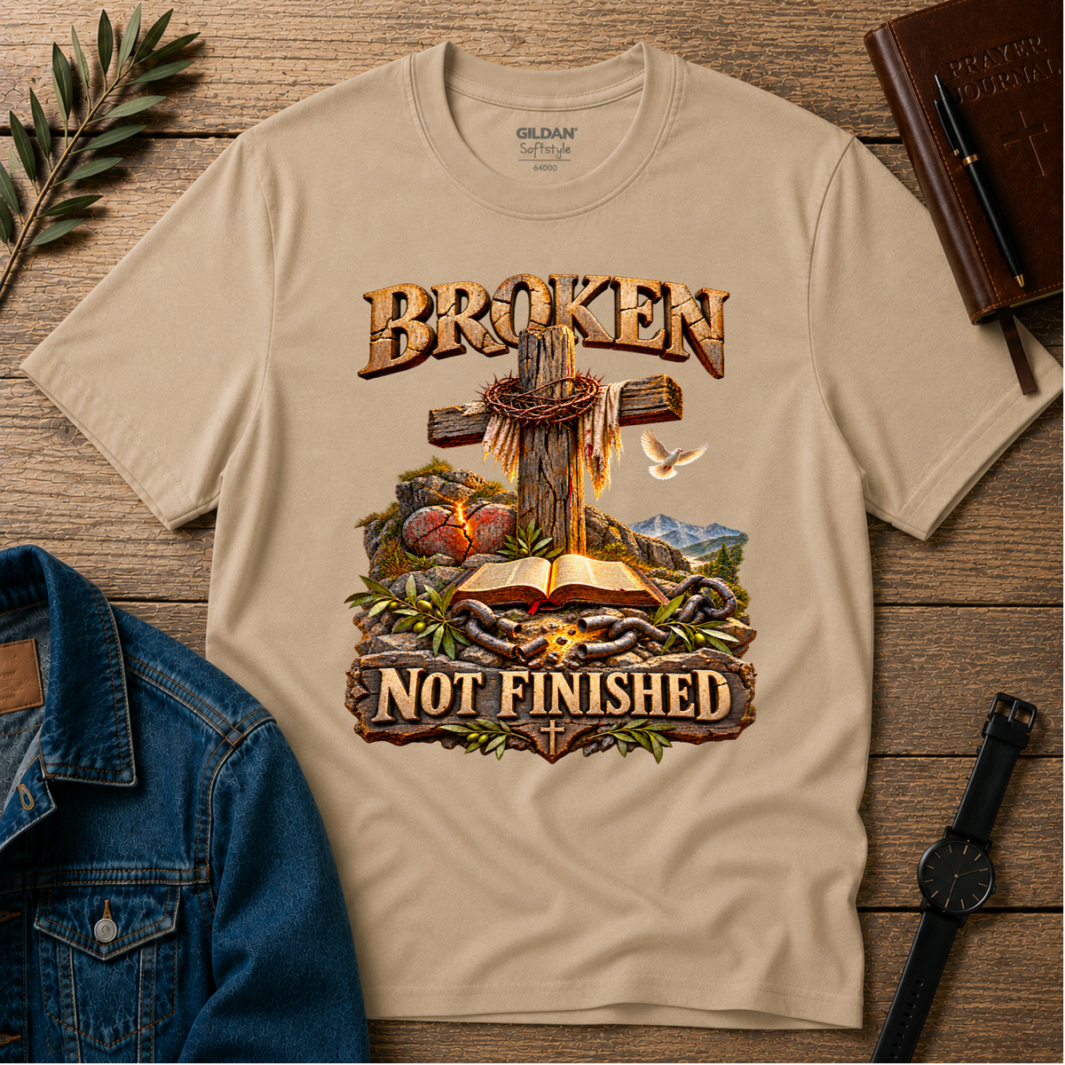 Broken Not Finished Christian T-Shirt | Faith & Hope Shirt Breaking Bread Designs