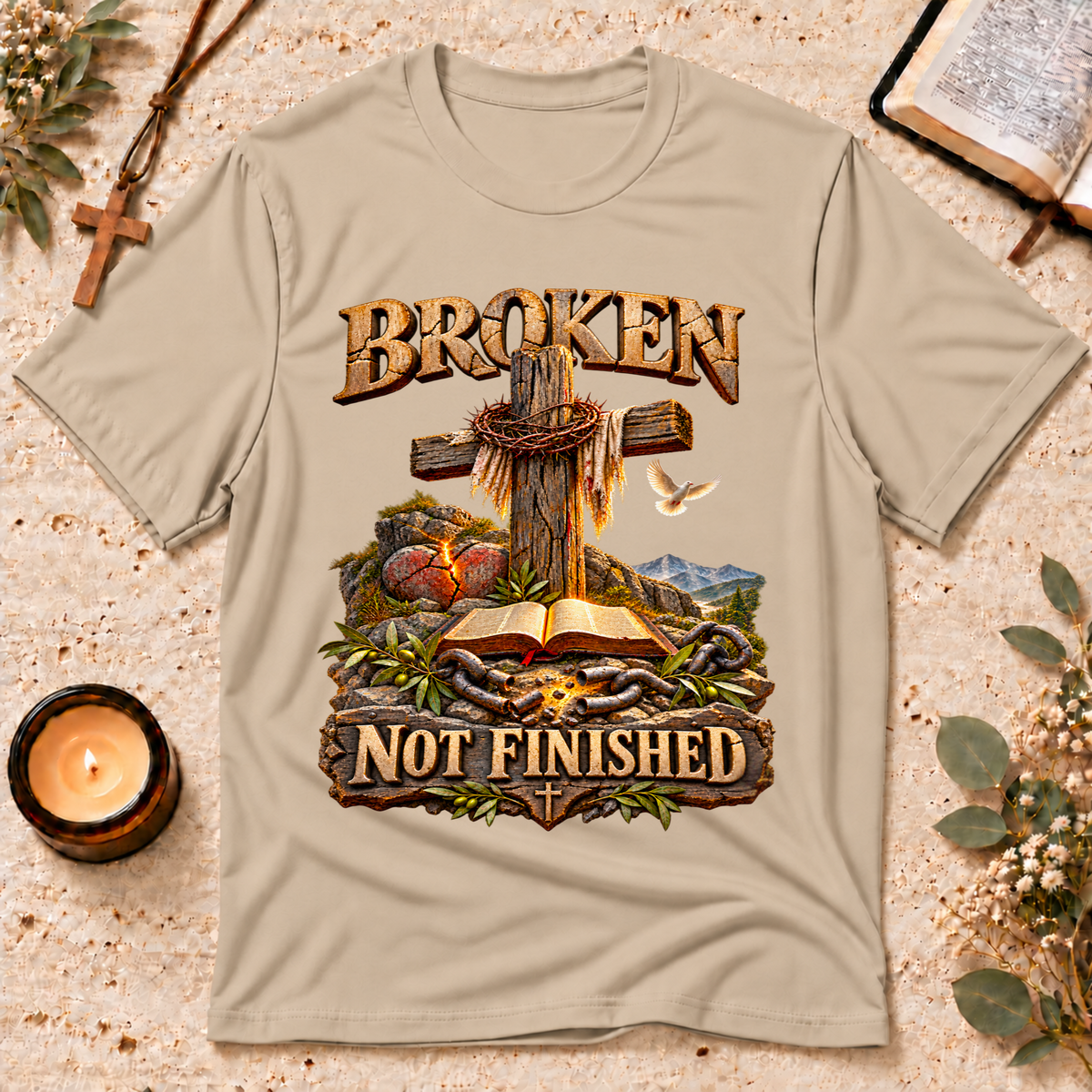 Broken Not Finished Christian T-Shirt Breaking Bread Designs