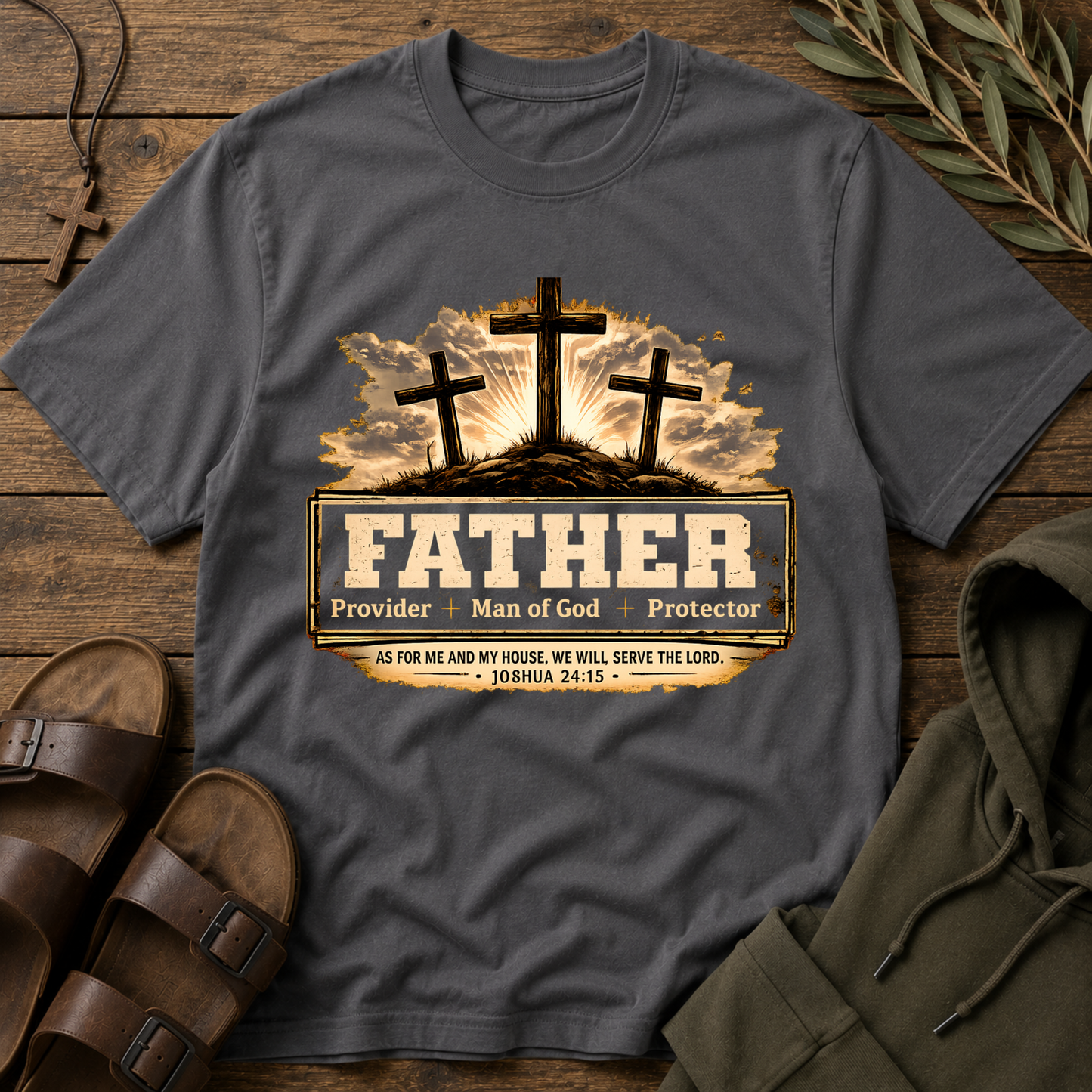 Father Provider Man Of God Protector Christian T-Shirt | Joshua 24:15 Breaking Bread Designs