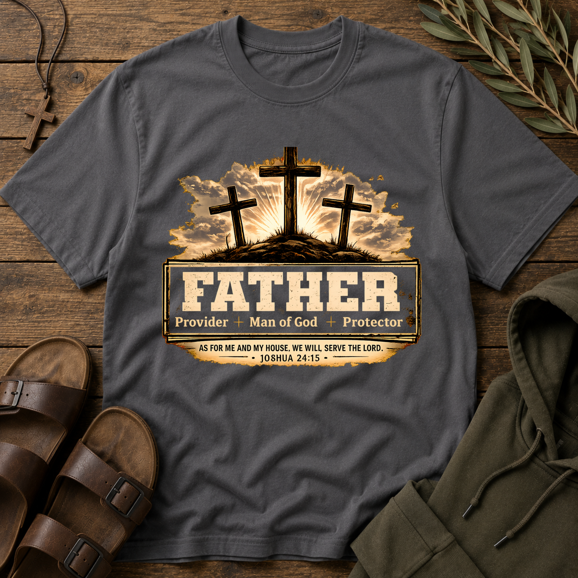 Father Provider Man Of God Protector Christian T-Shirt | Joshua 24:15 Breaking Bread Designs
