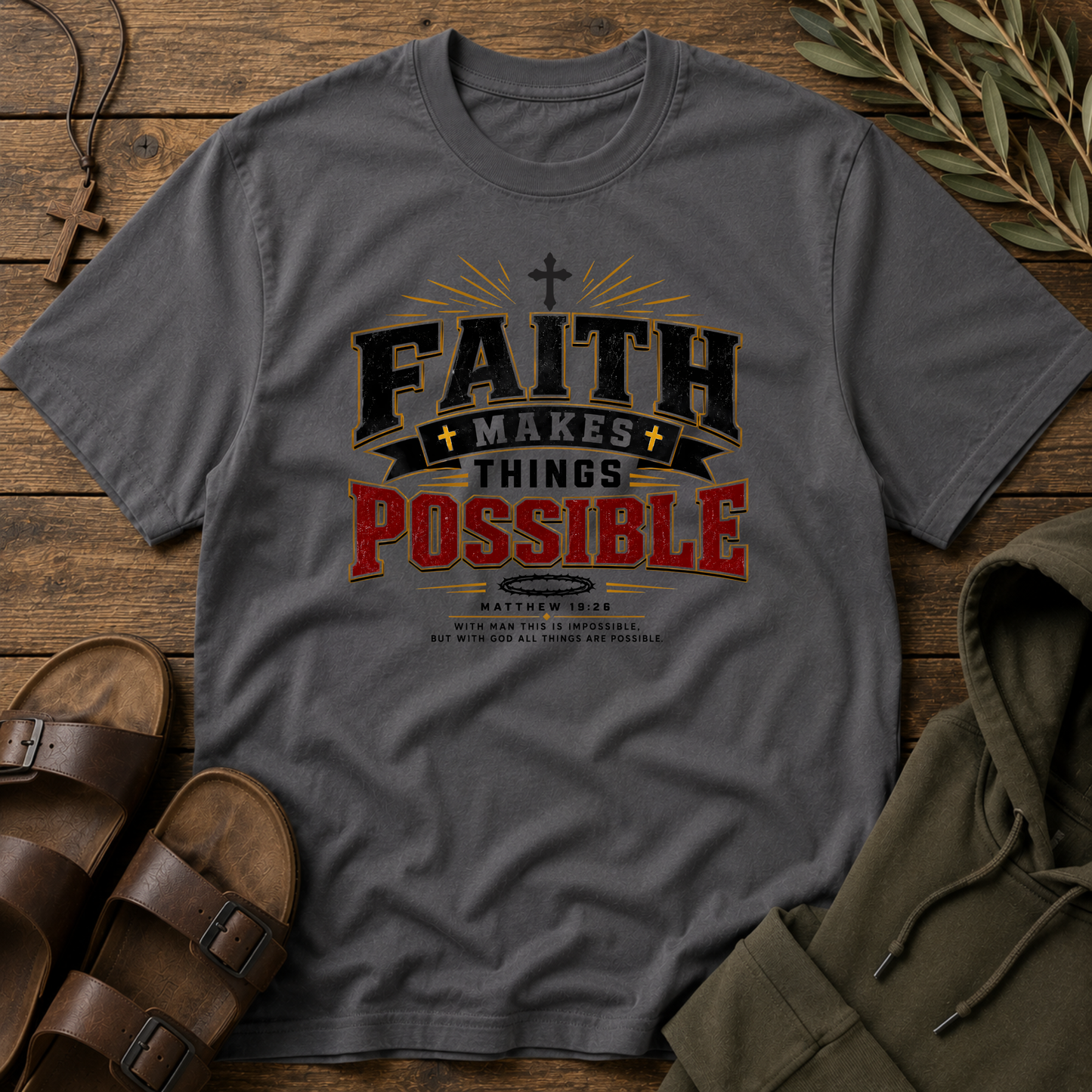 Faith Makes Things Possible Christian T-Shirt | Matthew 19:26 Faith Tee