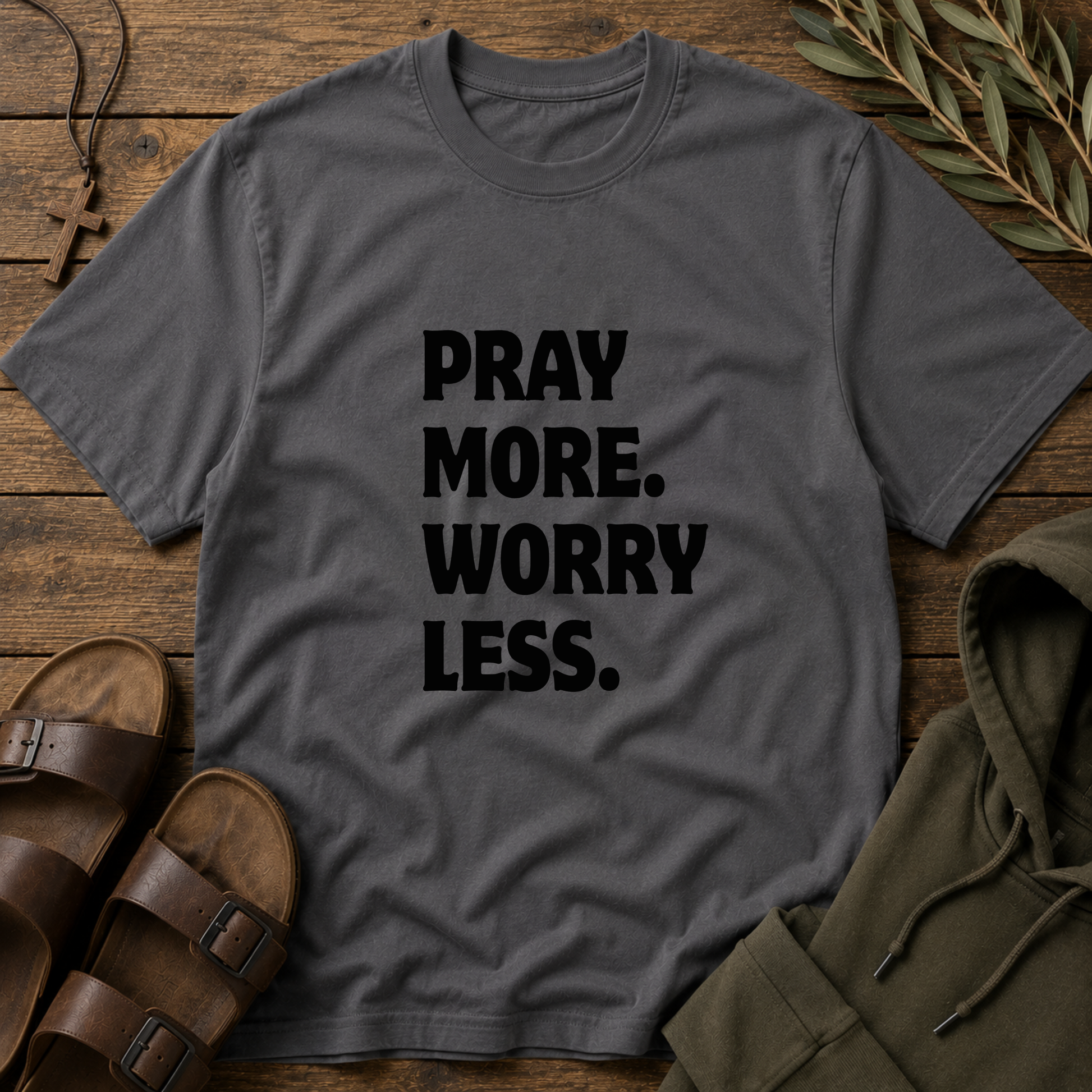 Pray More Worry Less Christian T-Shirt | Inspirational Faith Graphic Tee | Trust God Christian Apparel Breaking Bread Designs