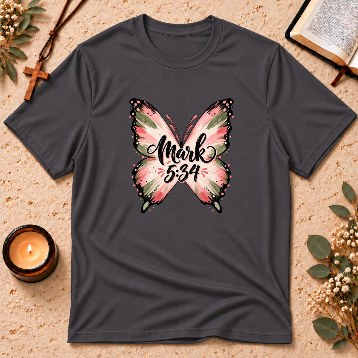 Mark 5:34 Christian Butterfly Healing T-Shirt Breaking Bread Designs
