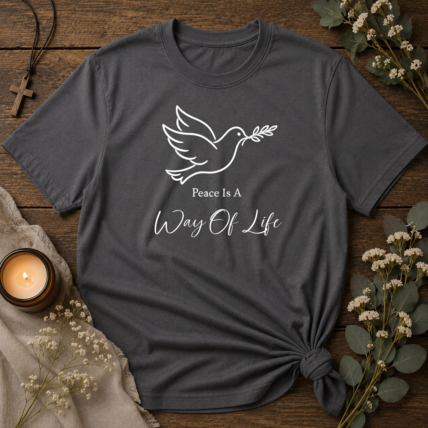 Peace Is a Way of Life Christian T-Shirt | Dove of Peace Faith Graphic Tee | Inspirational Christian Apparel Breaking Bread Designs
