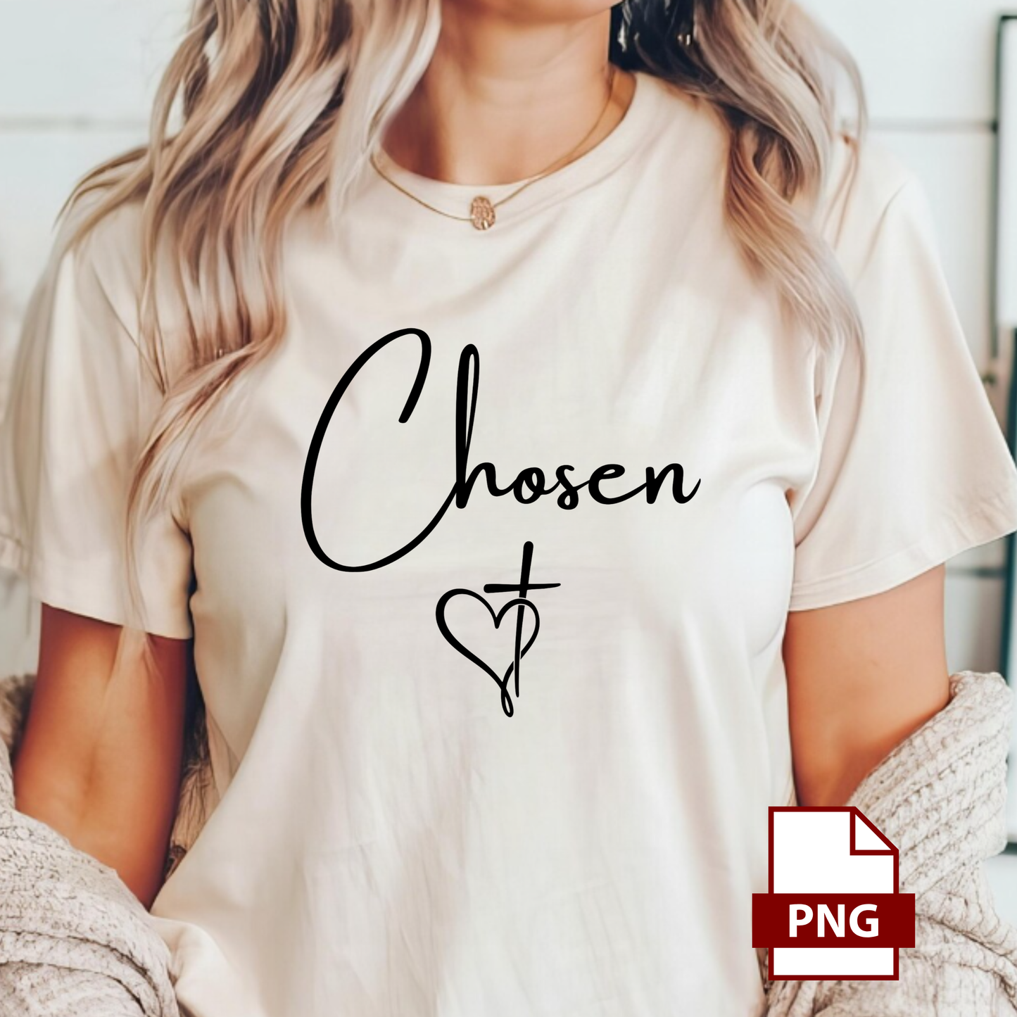 Chosen Christian PNG Design | Faith Cross Heart Sublimation PNG | Jesus Religious Script T-Shirt Graphic Breaking Bread Designs