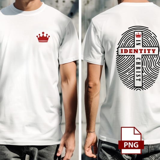 Identity in Christ Cross Design with Crown – Christian Faith Typography PNG Front And Back Graphic Breaking Bread Designs