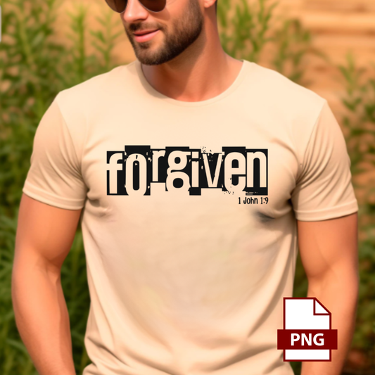 PNG Download - 1 John 1:9 FORGIVEN Christian Shirt Design Breaking Bread Designs