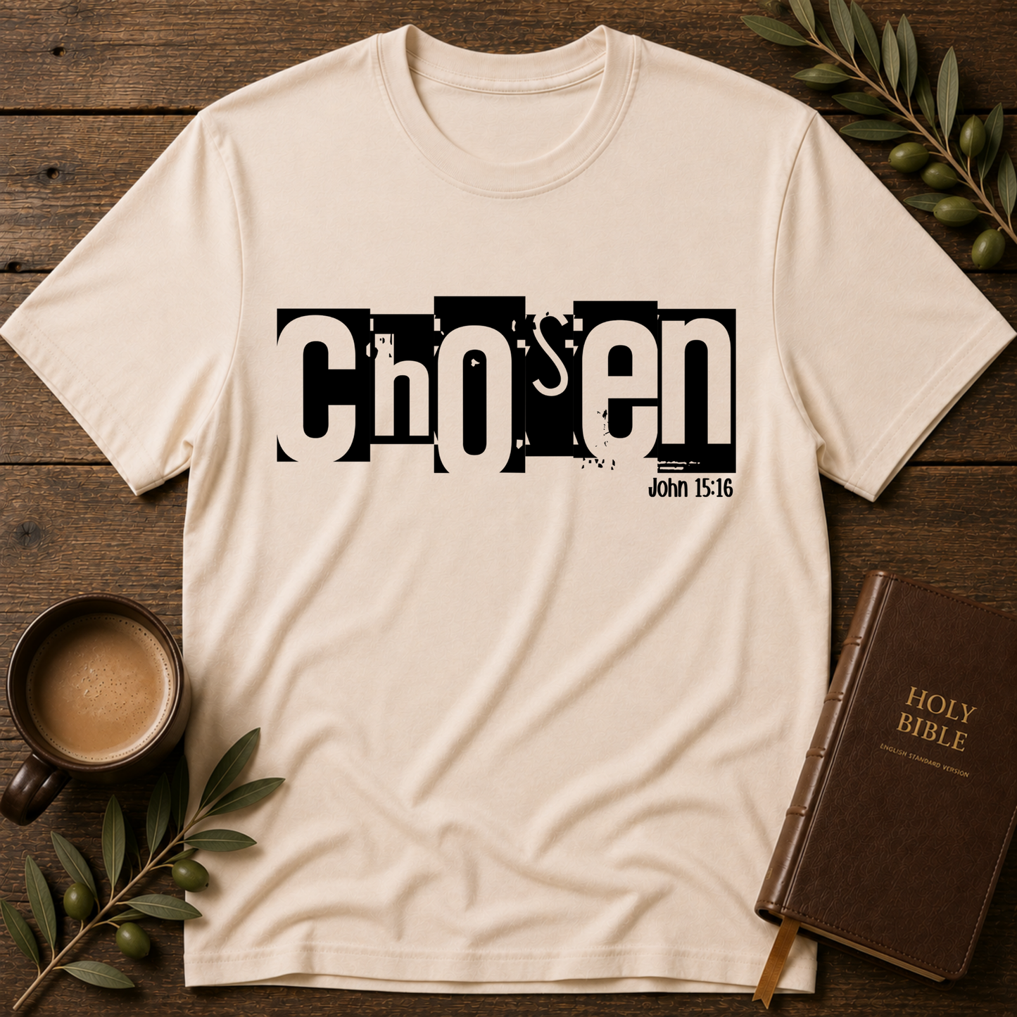 Chosen Christian T-Shirt – John 15:16 Bible Verse Faith Shirt Breaking Bread Designs