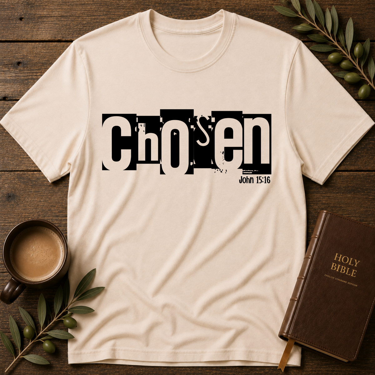 Chosen Christian T-Shirt – John 15:16 Bible Verse Faith Shirt Breaking Bread Designs